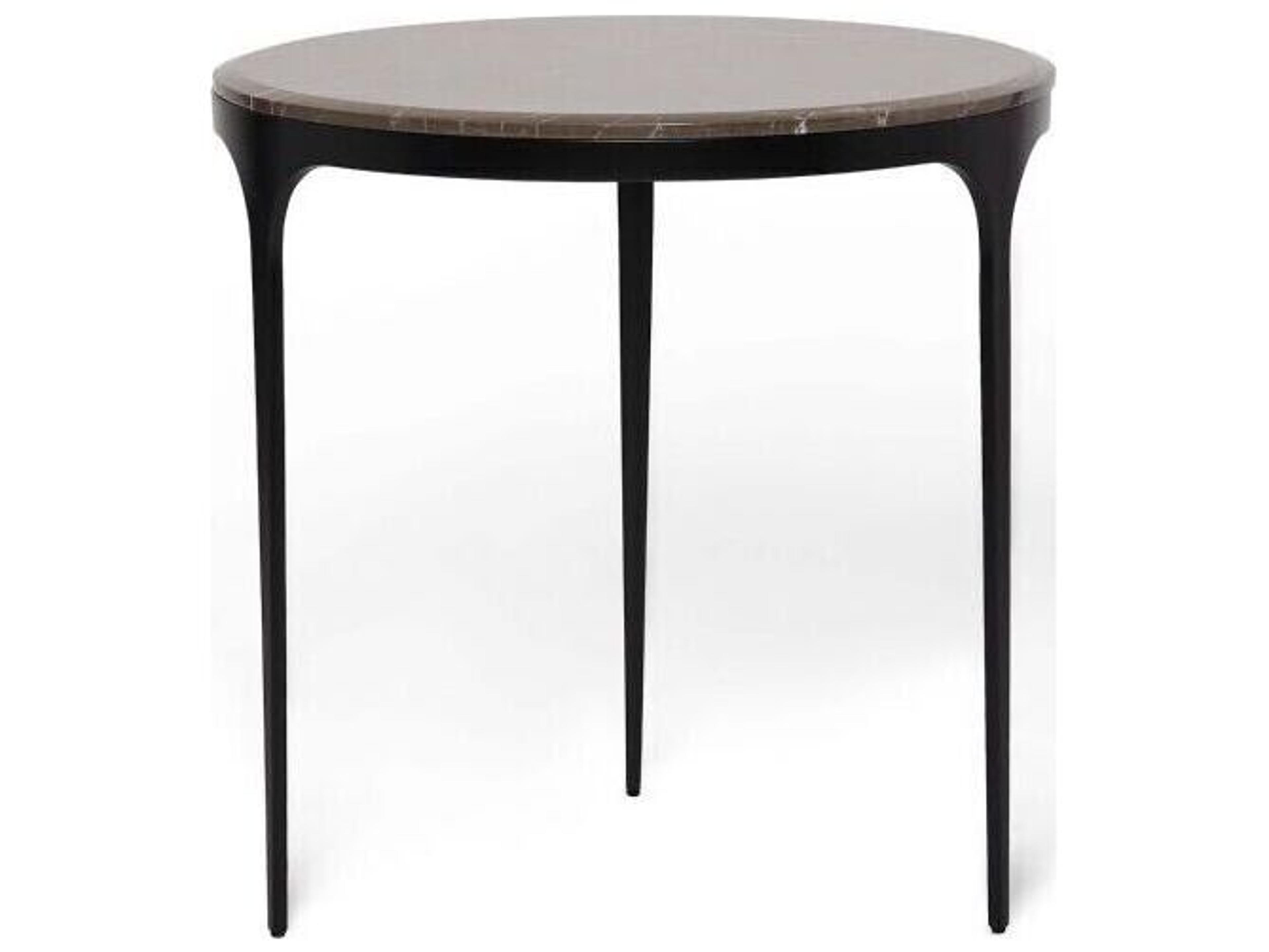 Interlude Home Camilla Round Marble Matte Black Terra Brown End Table