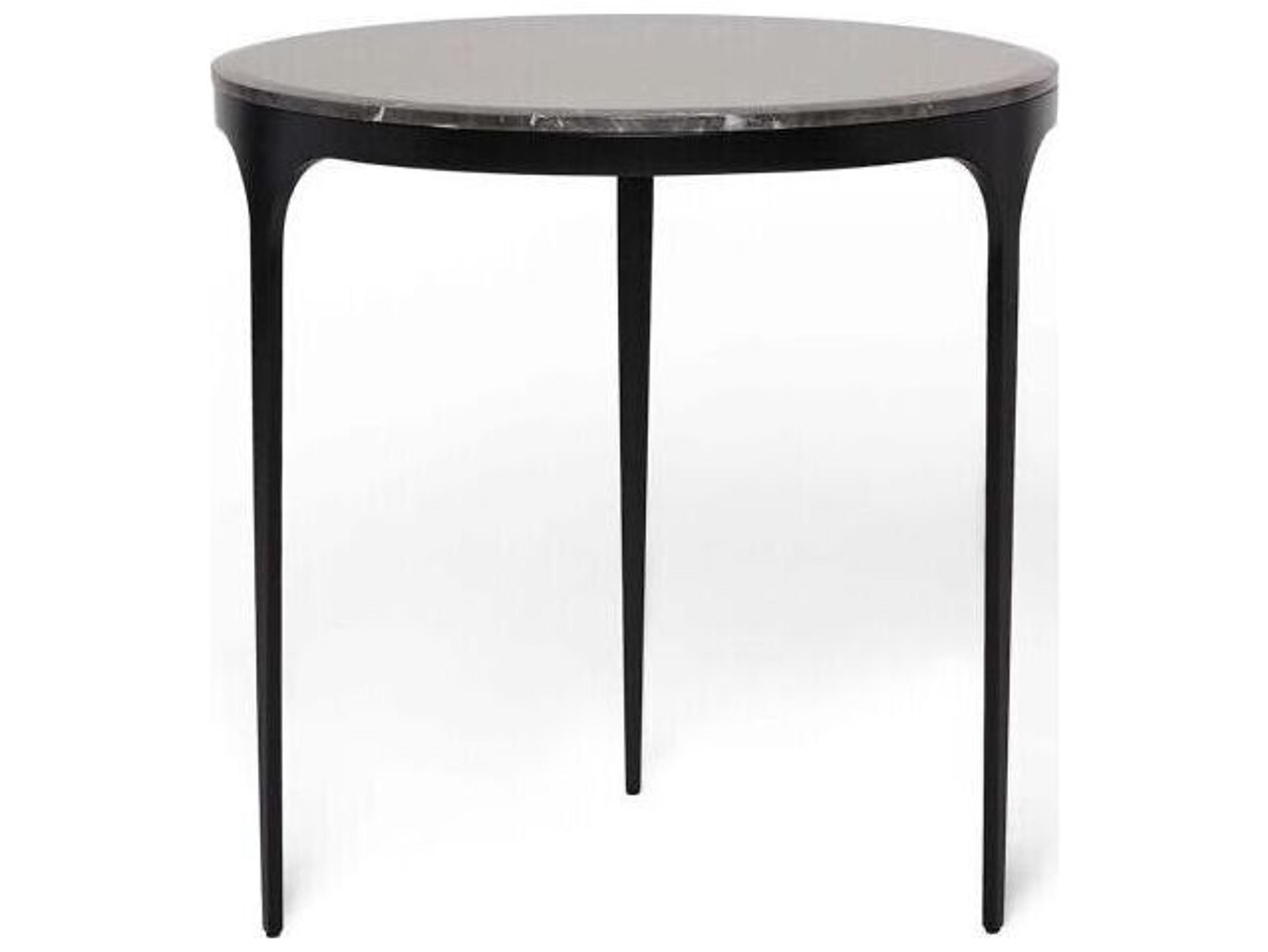 Interlude Home Camilla Round Marble Matte Black Wyndham Grey End Table