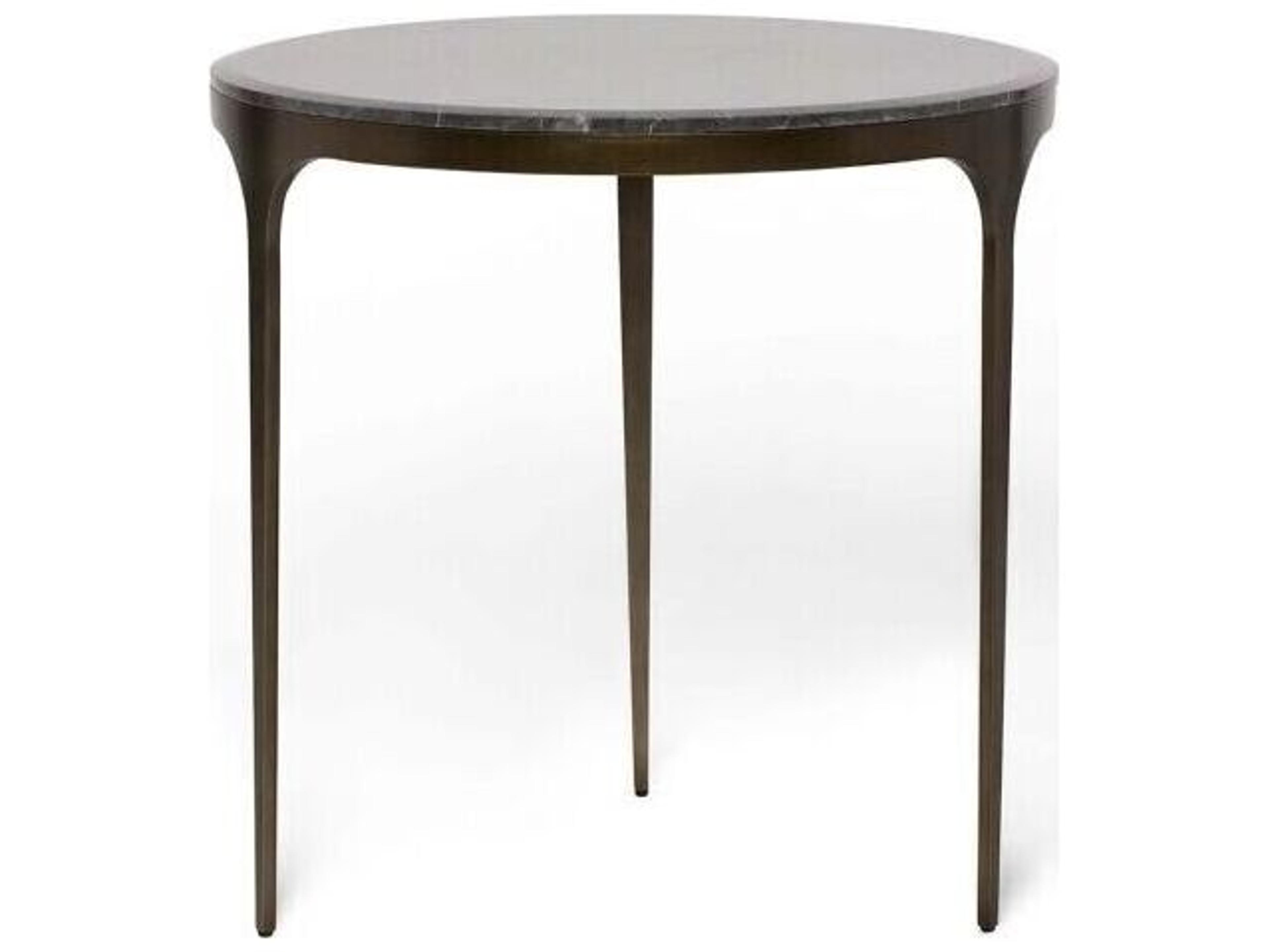 Interlude Home Camilla Round Marble Antique Bronze Wyndham Grey End Table