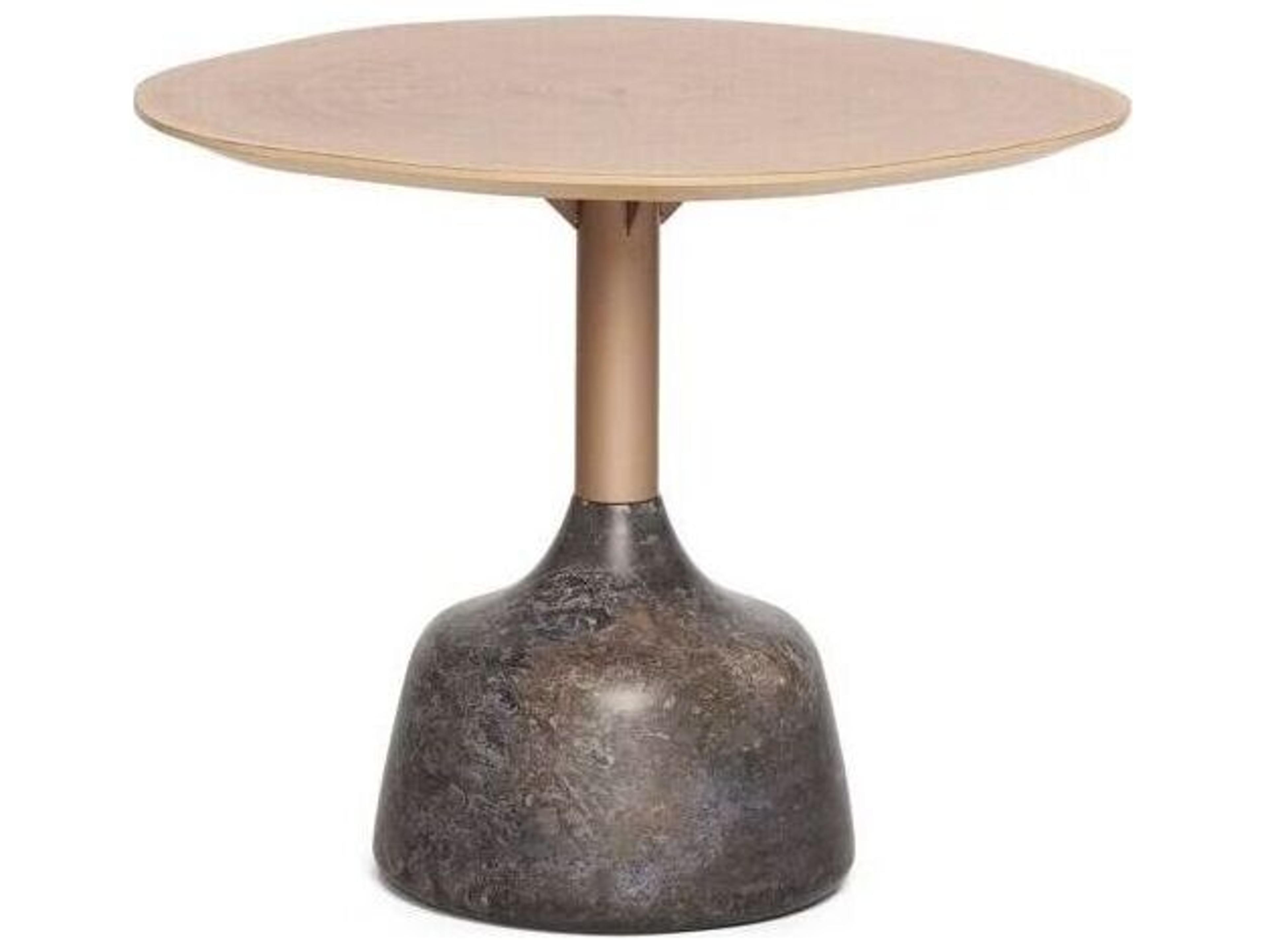Interlude Home Sacha Round Marble Fossil Champagne Timber Coffee Table
