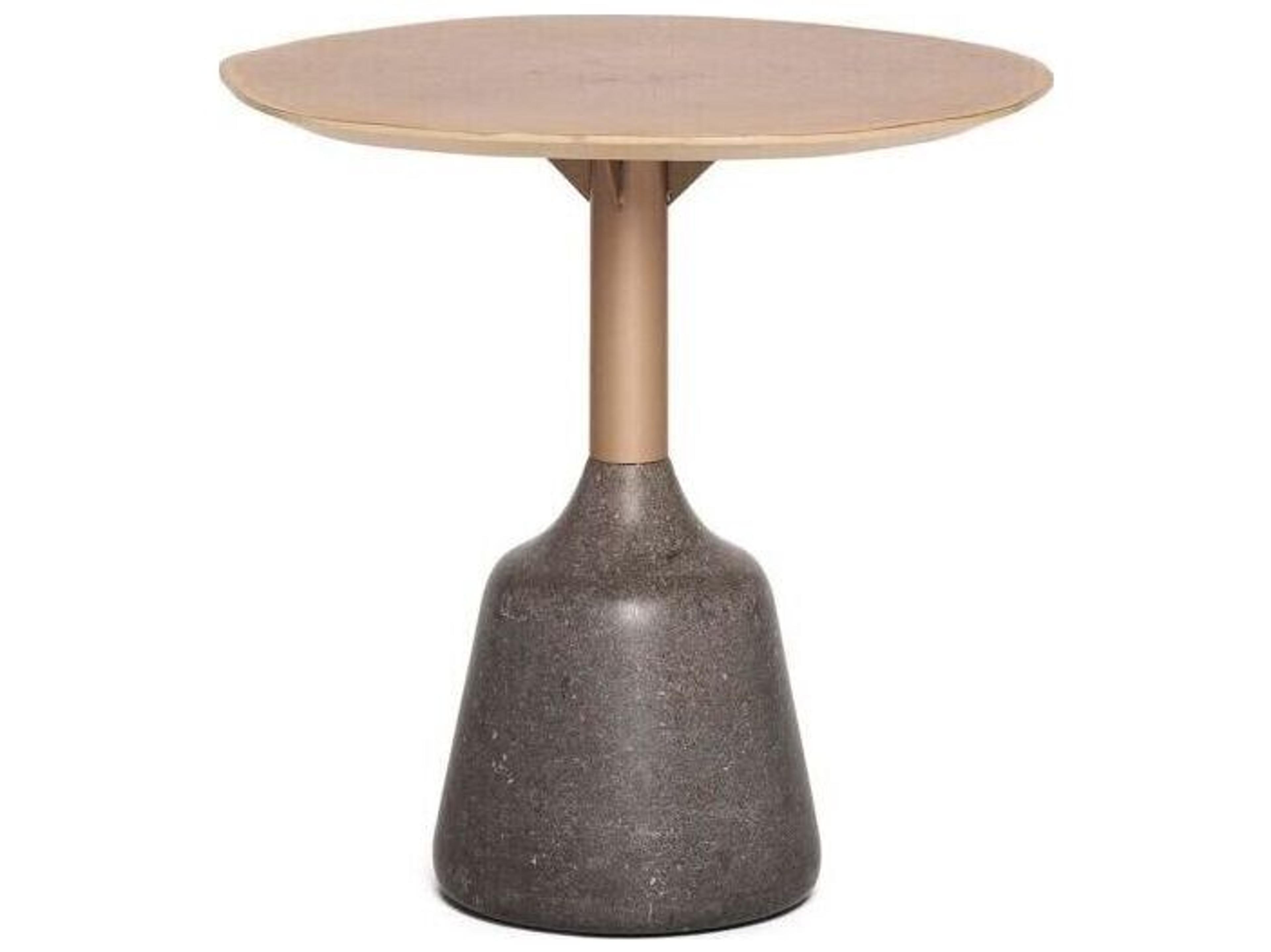 Interlude Home Sacha Round Marble Fossil Champagne Timber Coffee Table