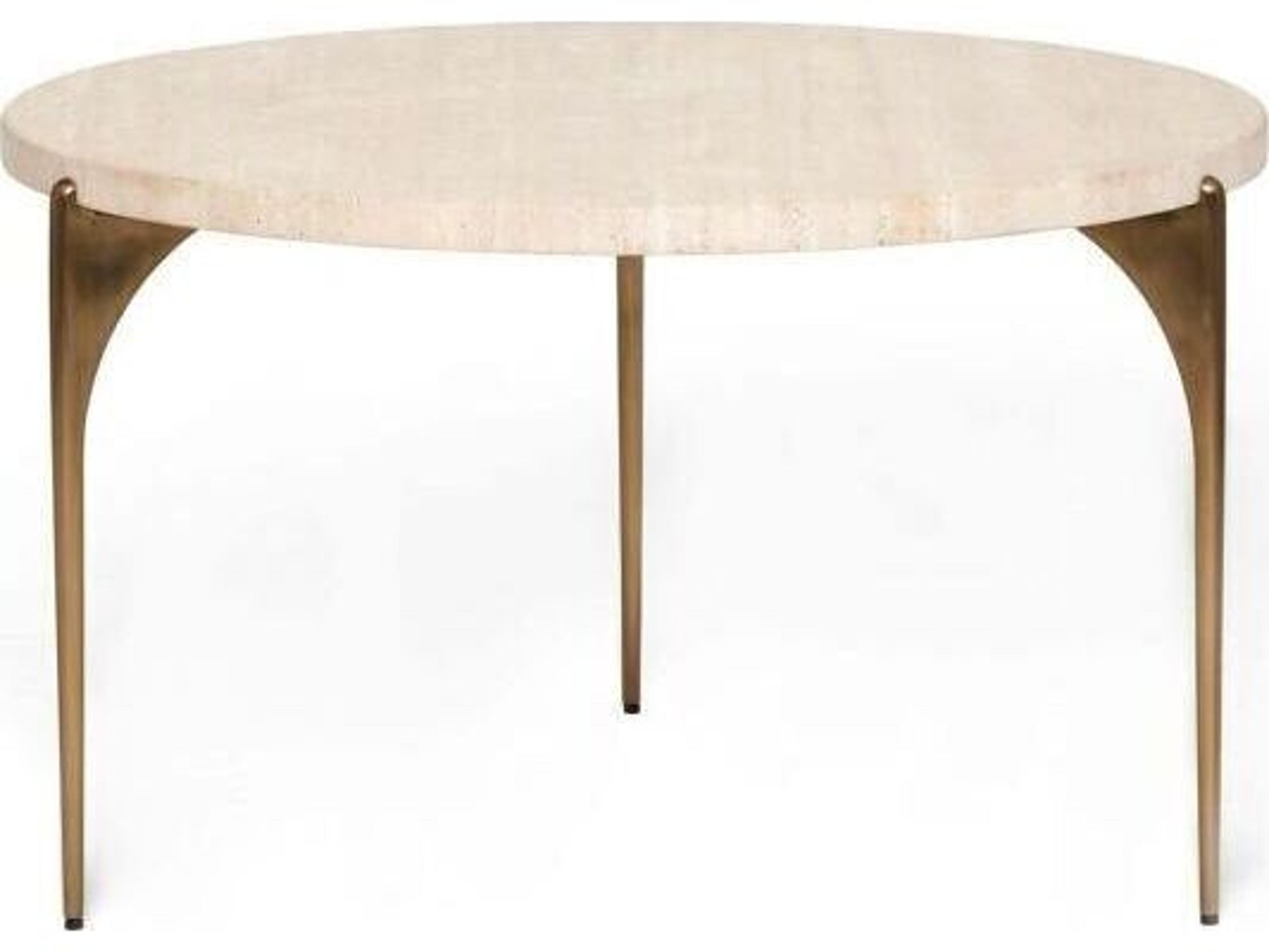 Interlude Home Richmond Round Marble Raw Travertine Golden Bronze End Table