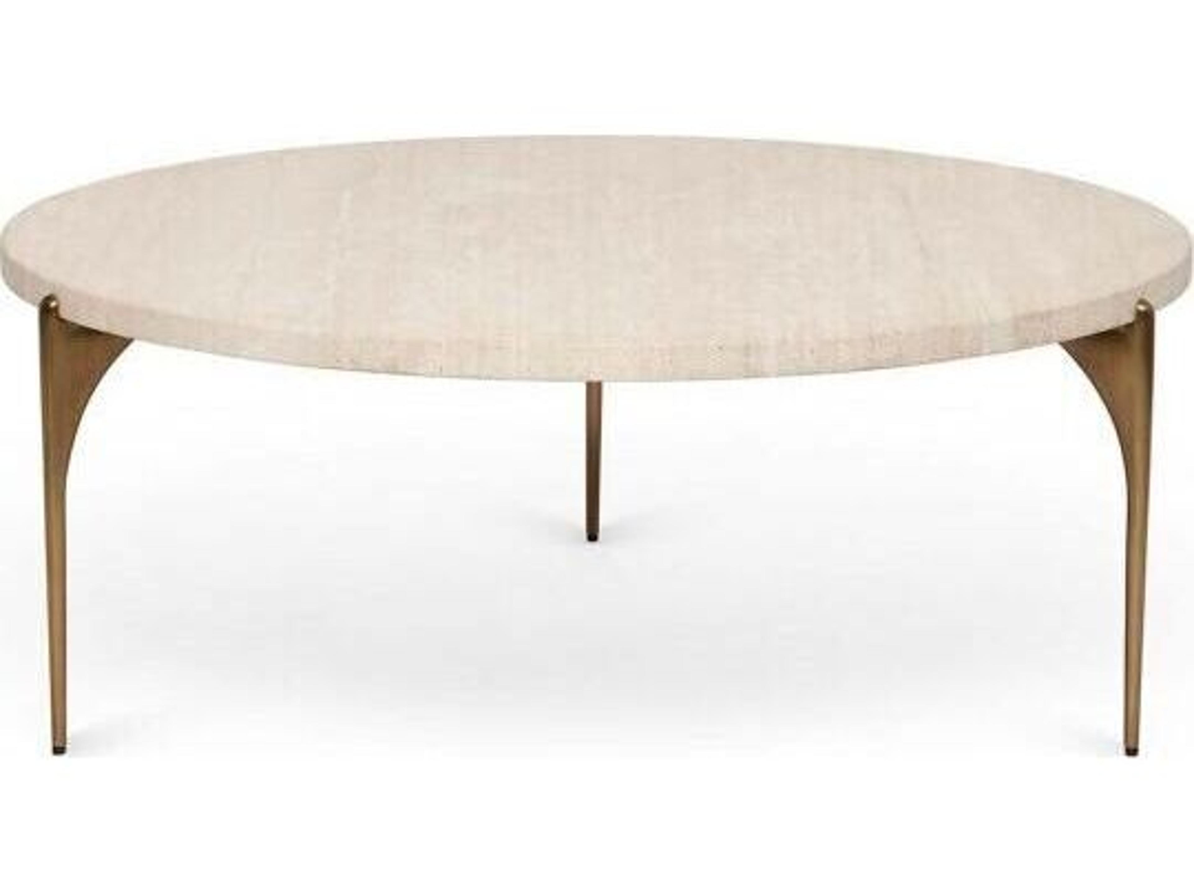 Interlude Home Richmond Round Marble Raw Travertine Metal Coffee Table