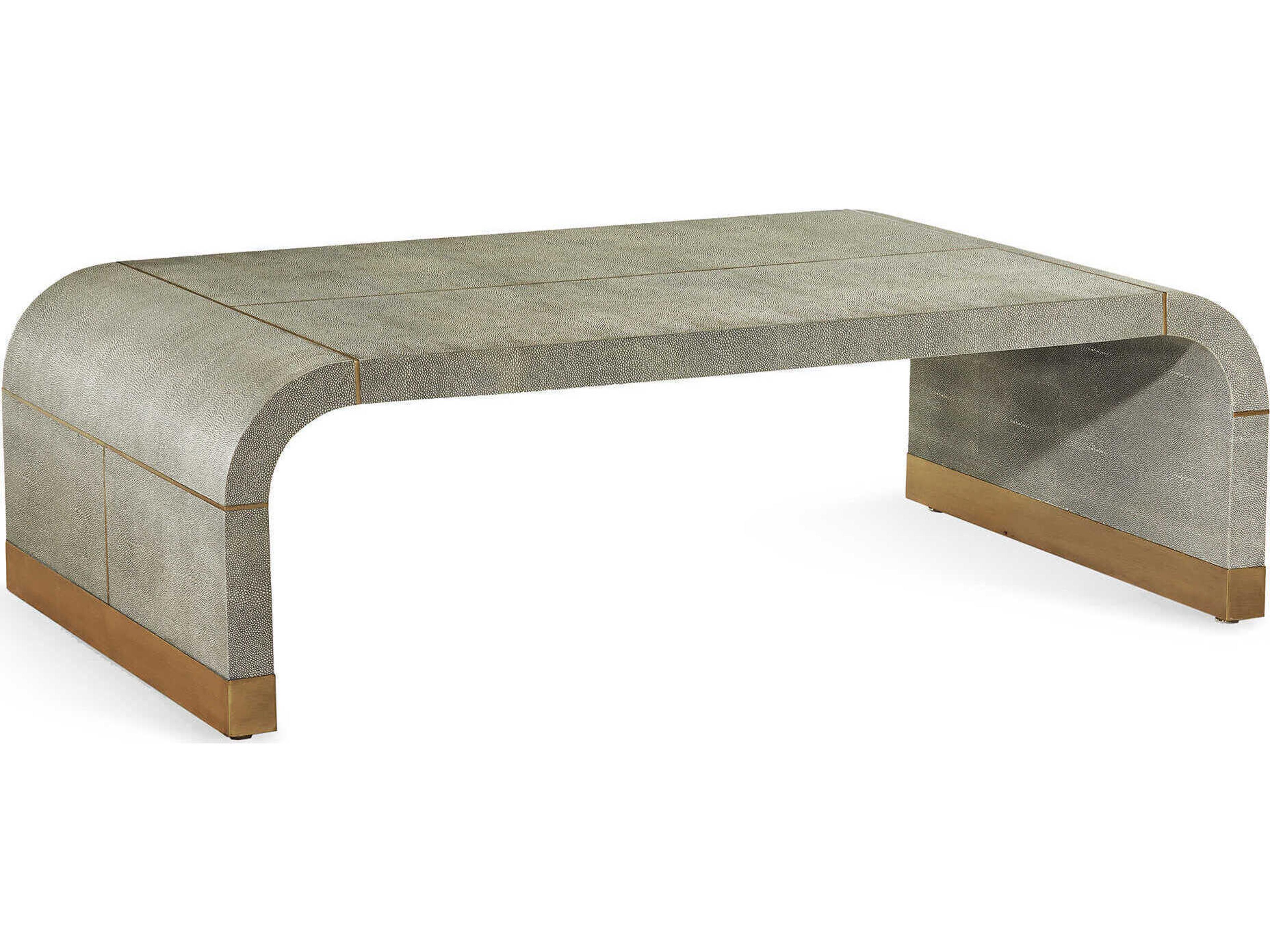 Interlude Home Sutherland Rectangular Faux Leather Sorrel Grey Shagreen Brushed Brass Coffee Table