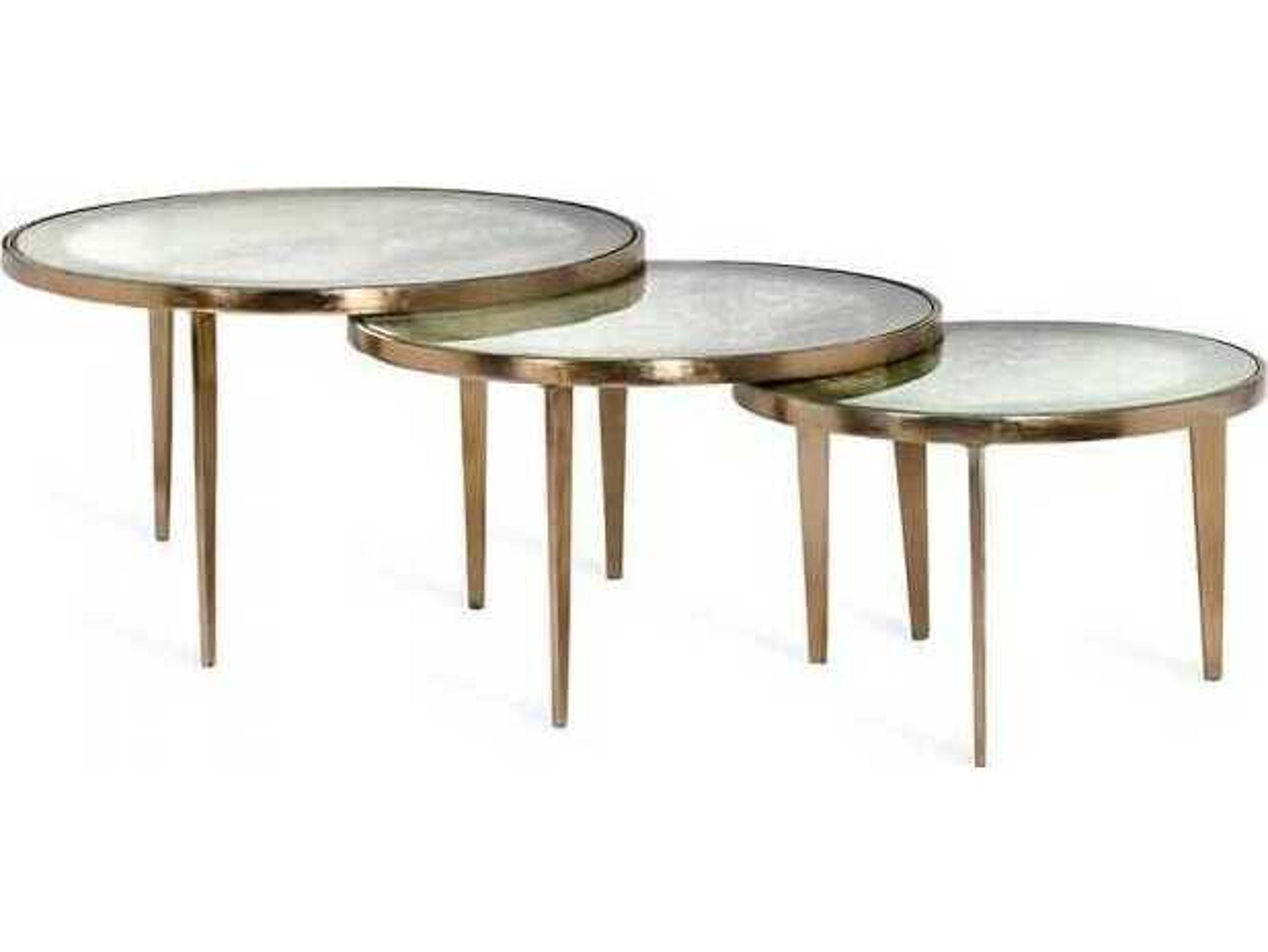Interlude Home Jan Round Champagne Taupe Grey Reactive Glass Coffee Table