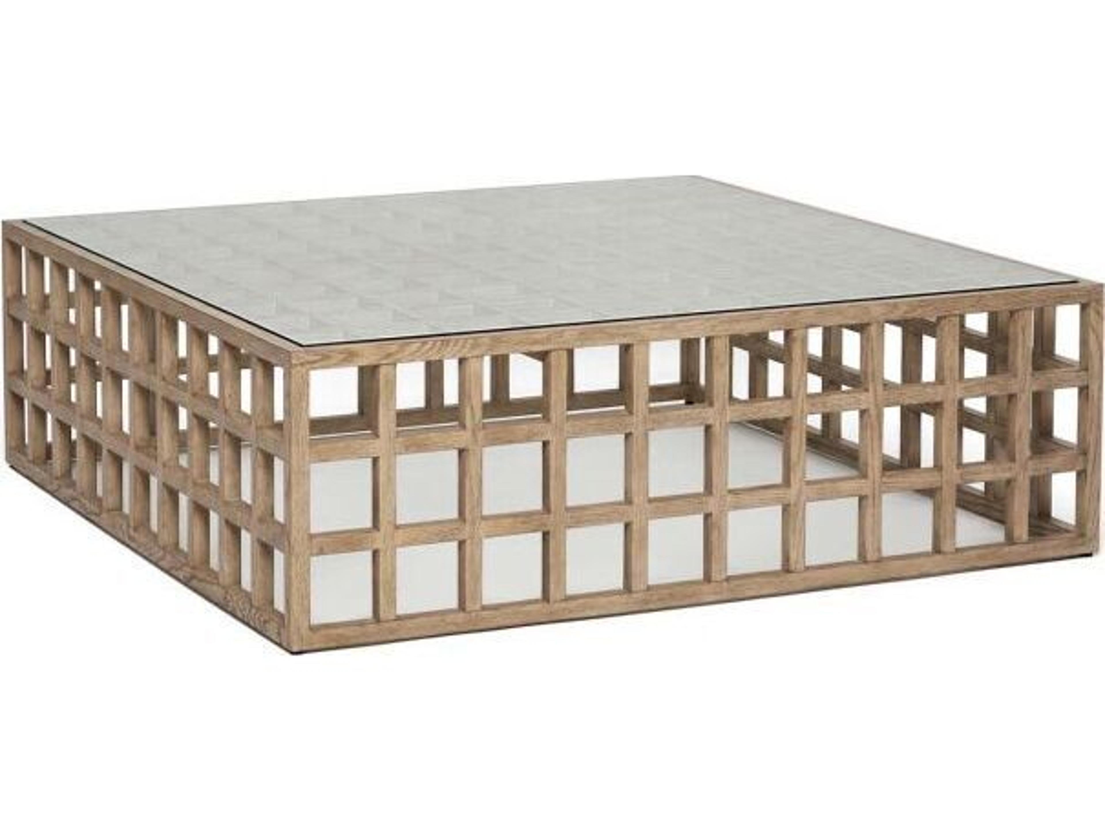 Interlude Home Corinne Square Wood Washed Taupe Clear Coffee Table