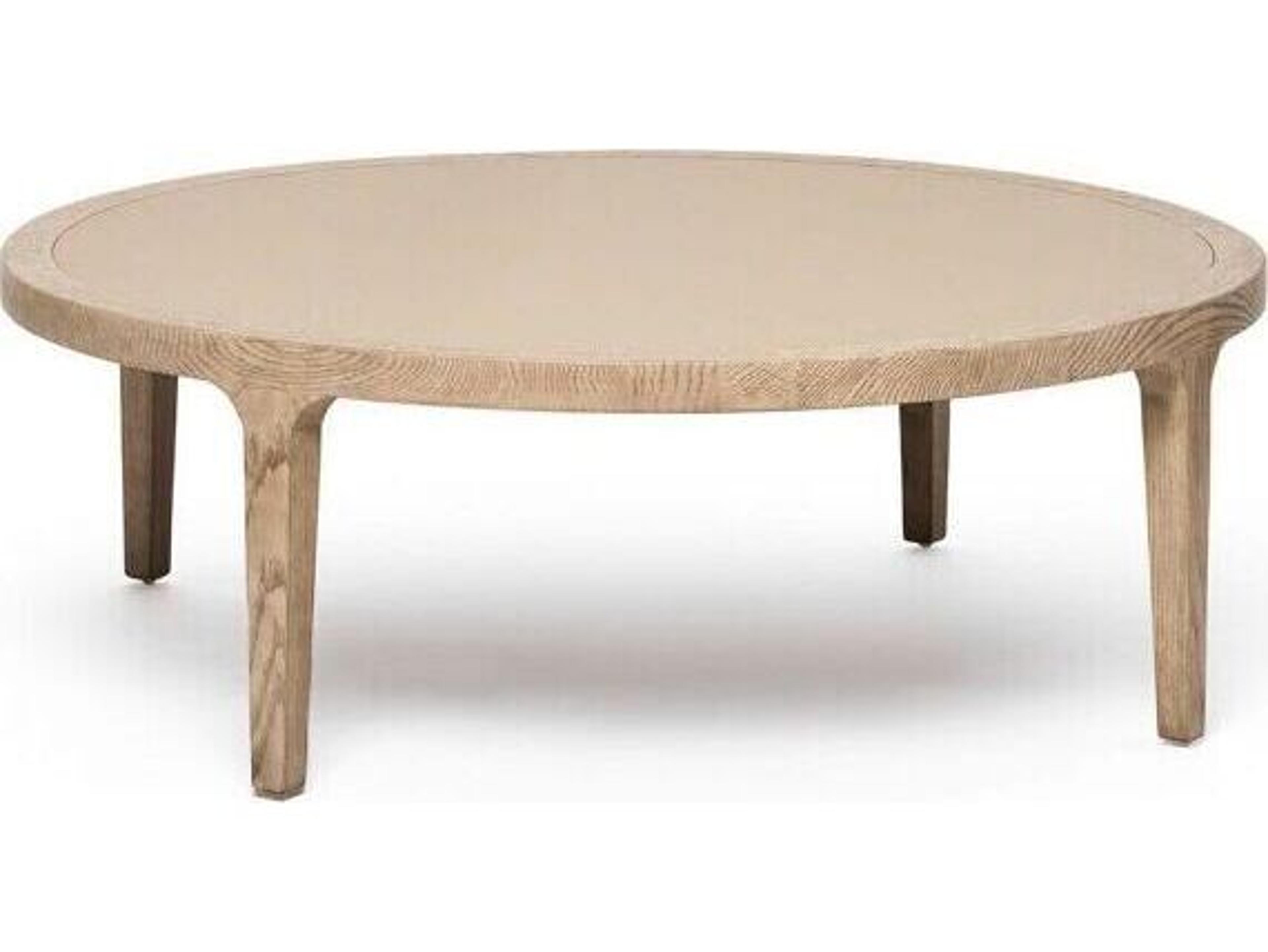 Interlude Home Putney Round Wood Washed Taupe Cream Latte Coffee Table