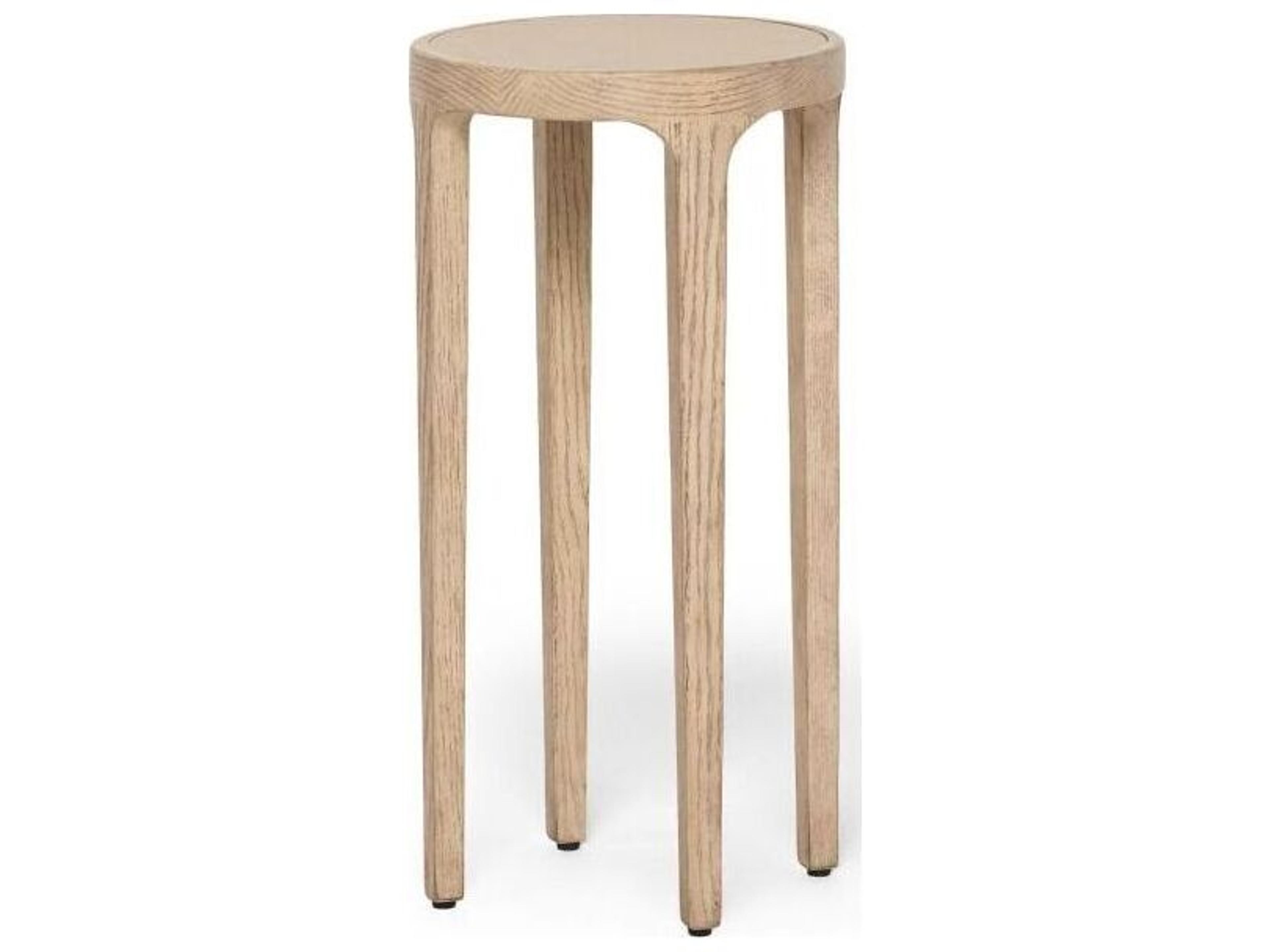 Interlude Home Putney Round Wood Washed Taupe Cream Latte End Table