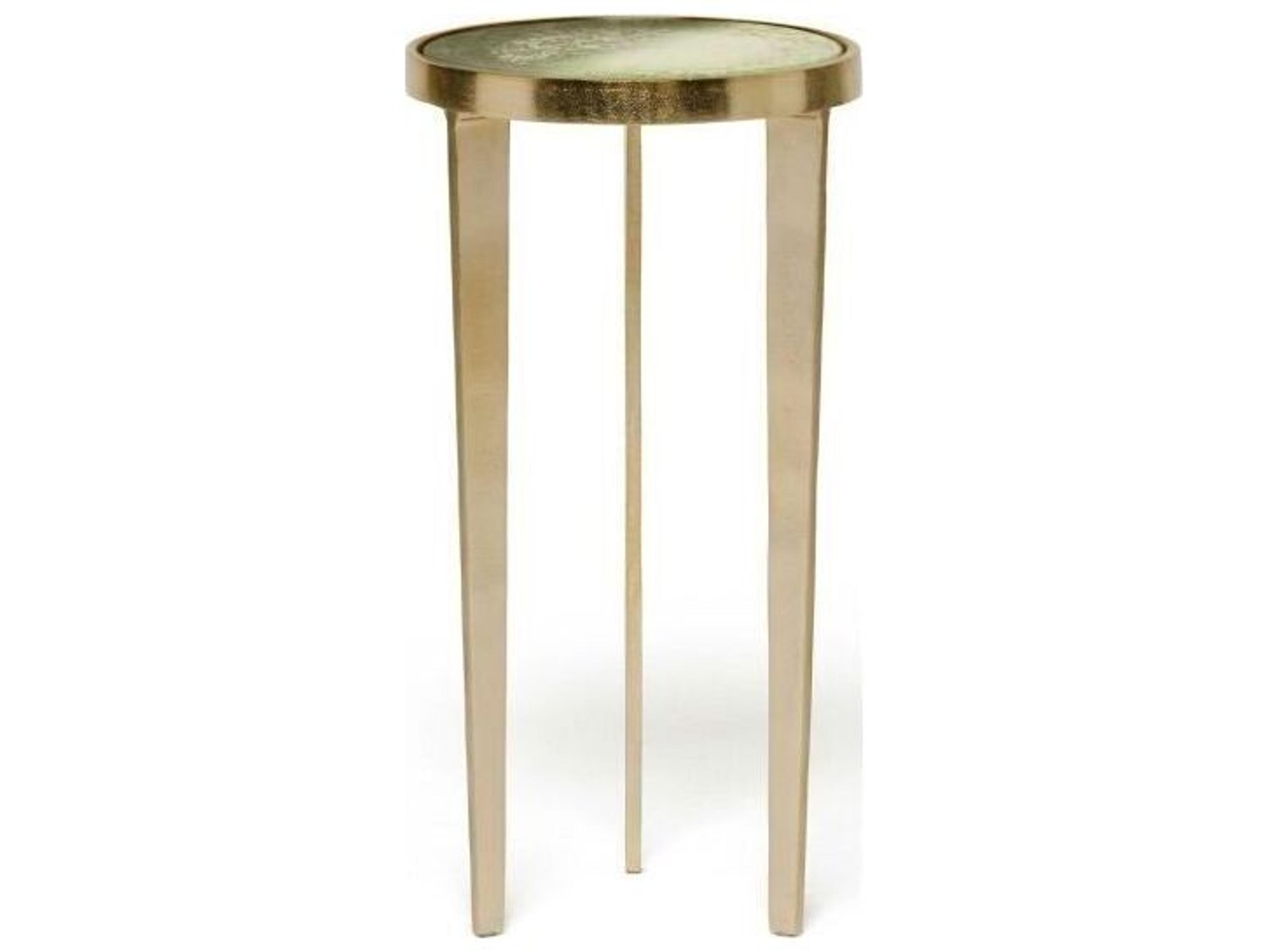 Interlude Home Jan Round Glass Champagne Taupe Grey End Table