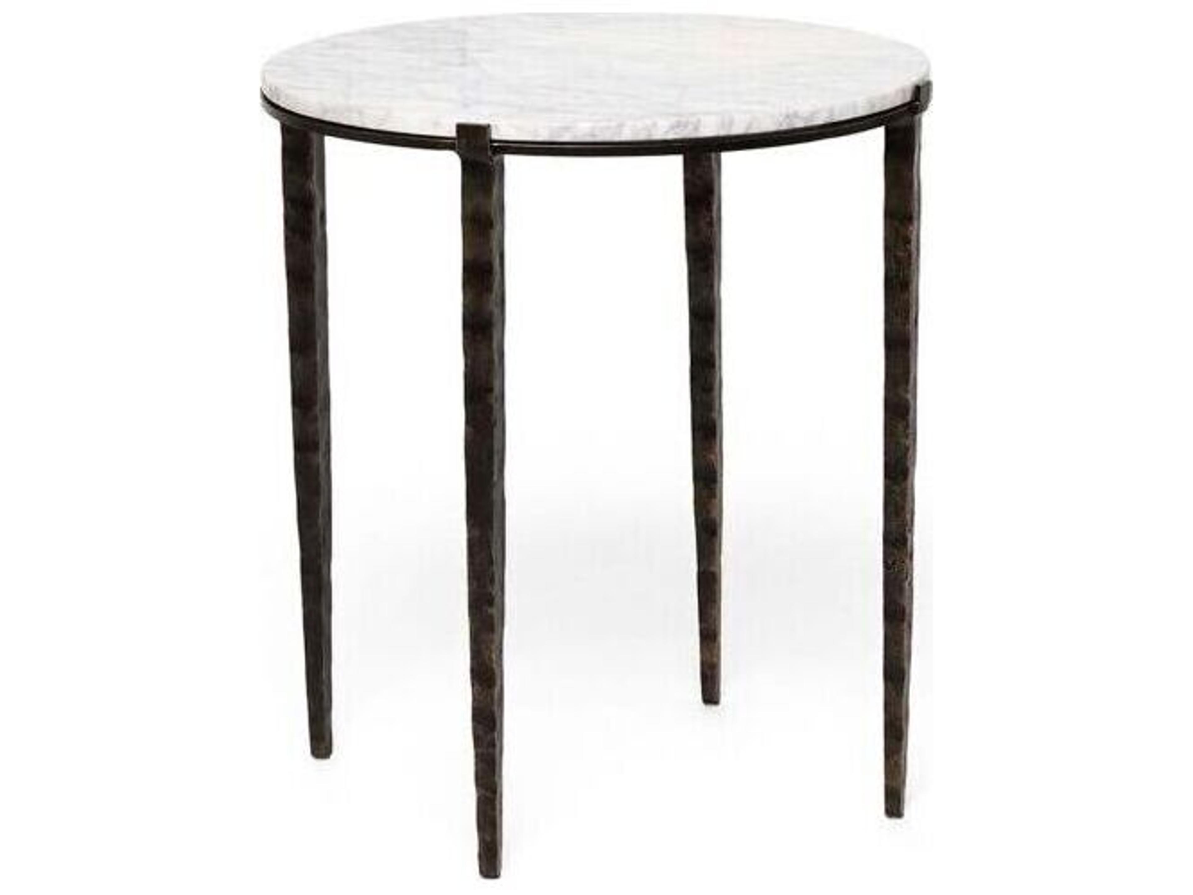 Interlude Home Como Round Marble Gilded Bronze Salt End Table