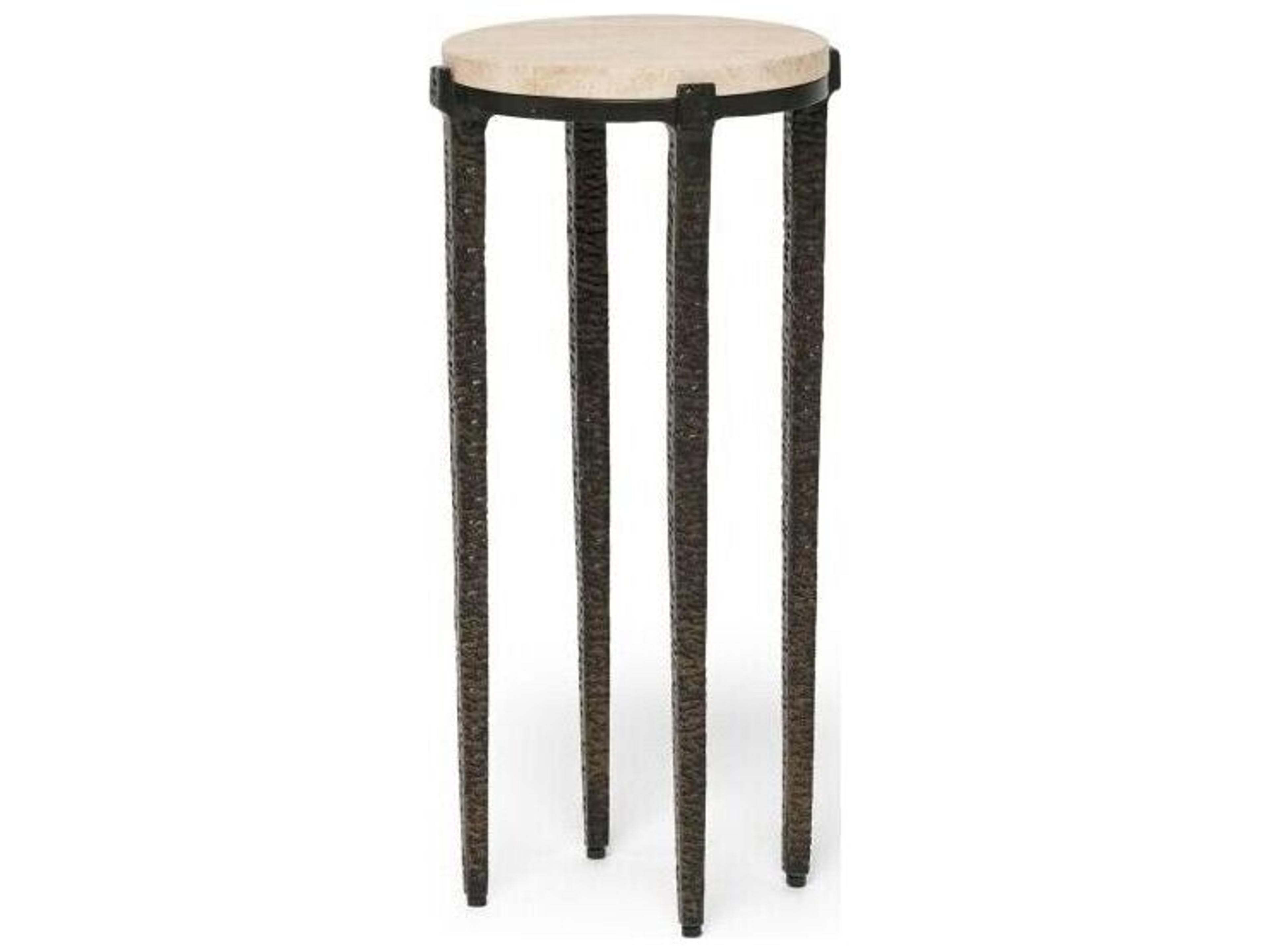 Interlude Home Como Round Marble Gilded Bronze Raw Travertine End Table
