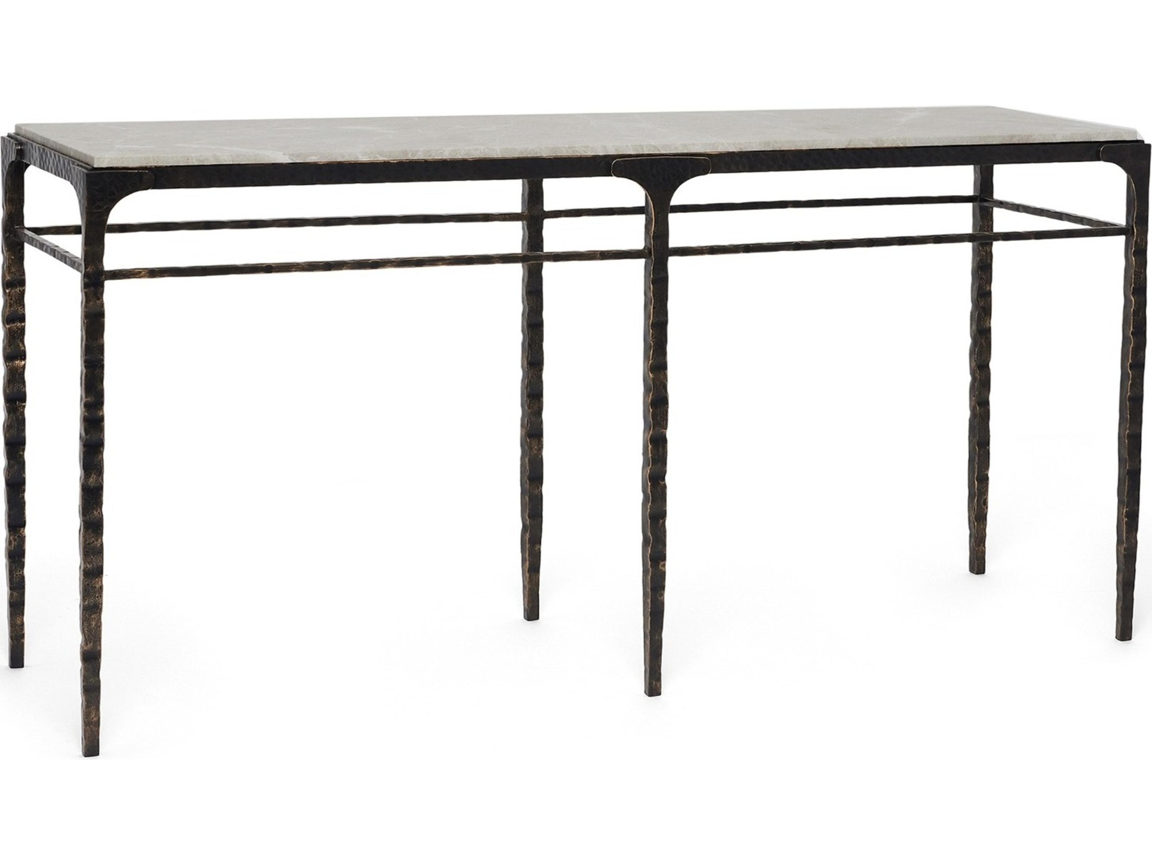 Interlude Home Channing Rectangular Marble Gilded Dark Bronze Emperador Grey Console Table