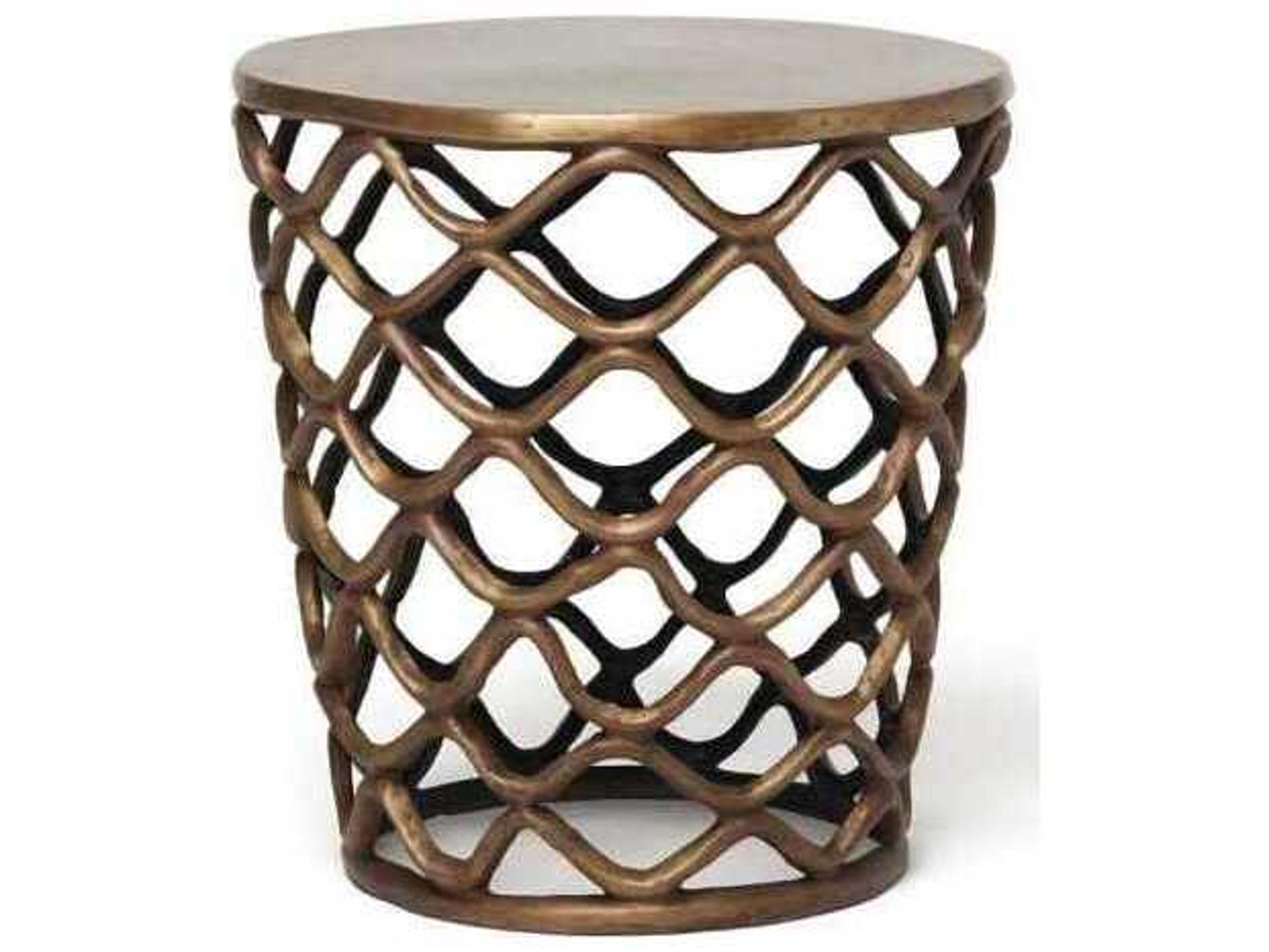 Interlude Home Lattice Round Metal Antique Brass End Table