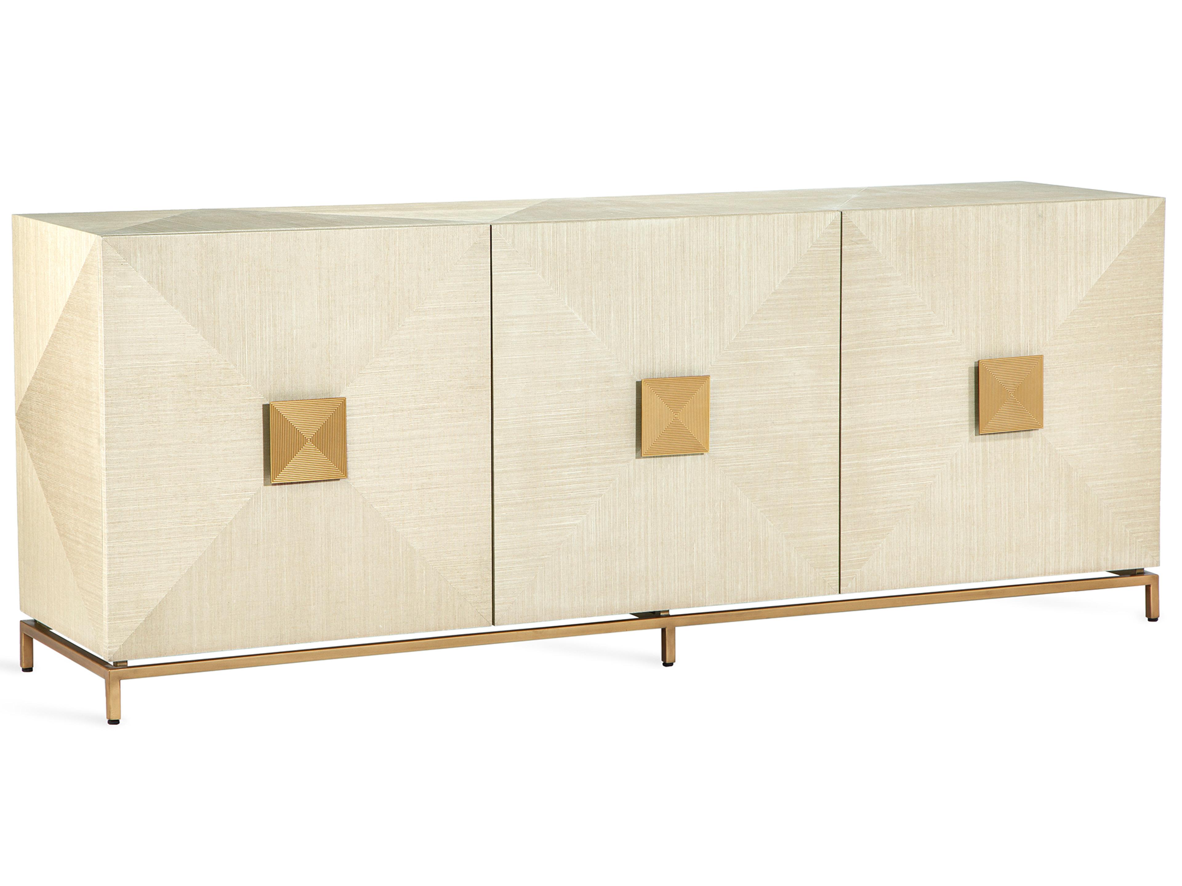 Interlude Home Gaspard 84" Latte High Gloss Navy Antique Brass Credenza Sideboard