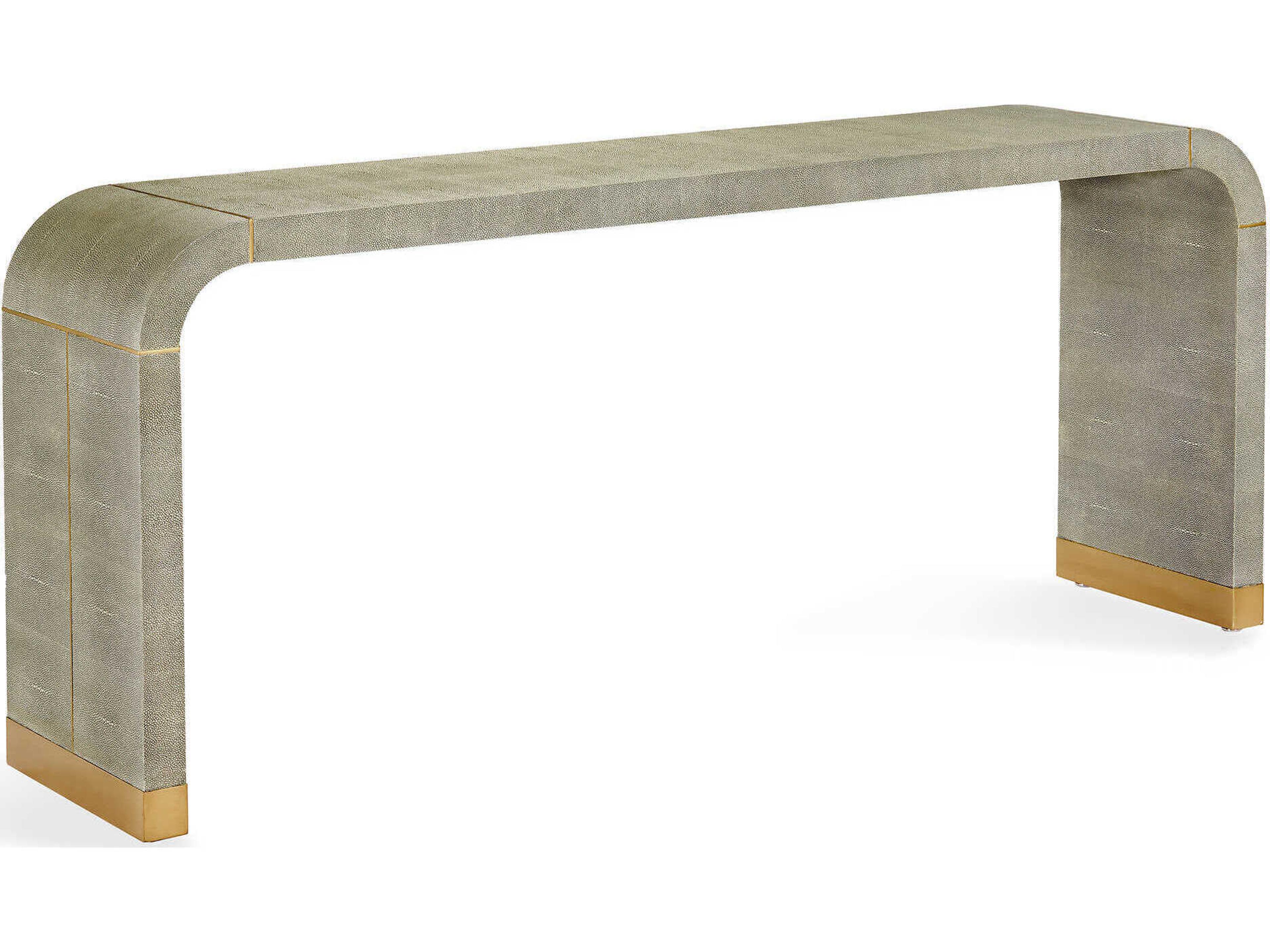 Interlude Home Sutherland Rectangular Faux Leather Sorrel Grey Shagreen Brushed Brass Console Table