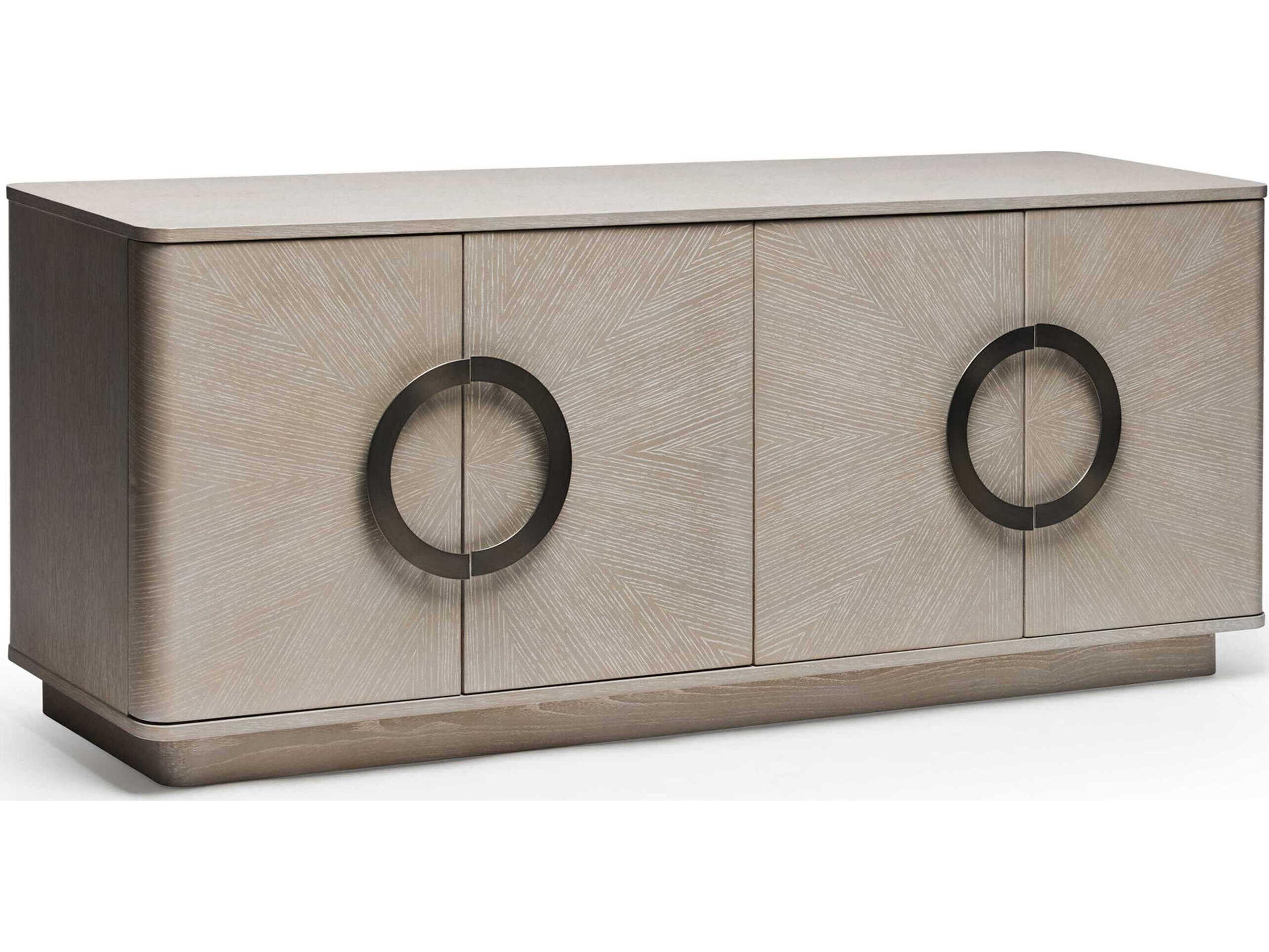 Interlude Home Cabot 71" Oak Wood Cliffside Grey Brushed Steel Credenza Sideboard