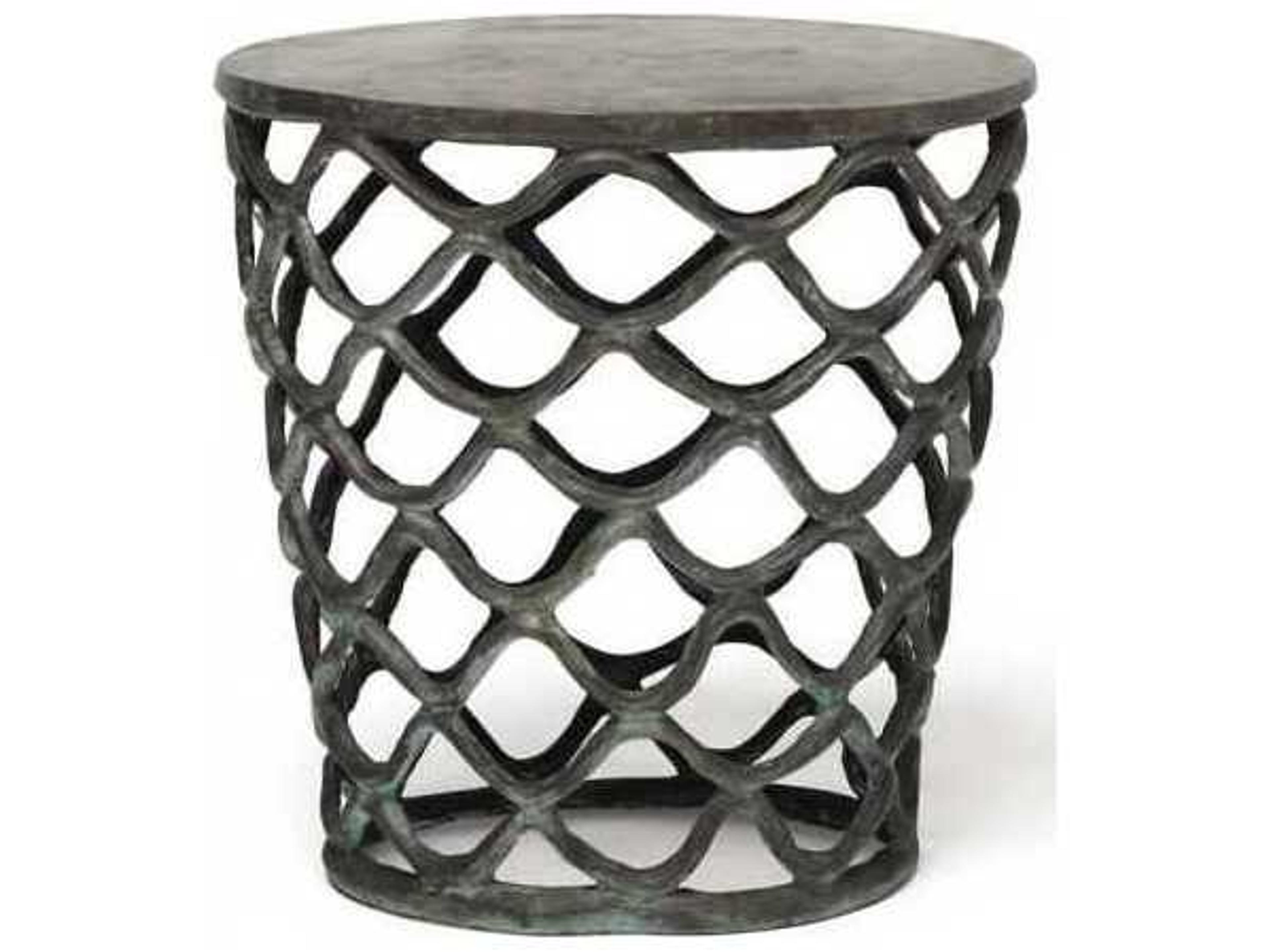 Interlude Home Lattice Round Metal Verdigris End Table