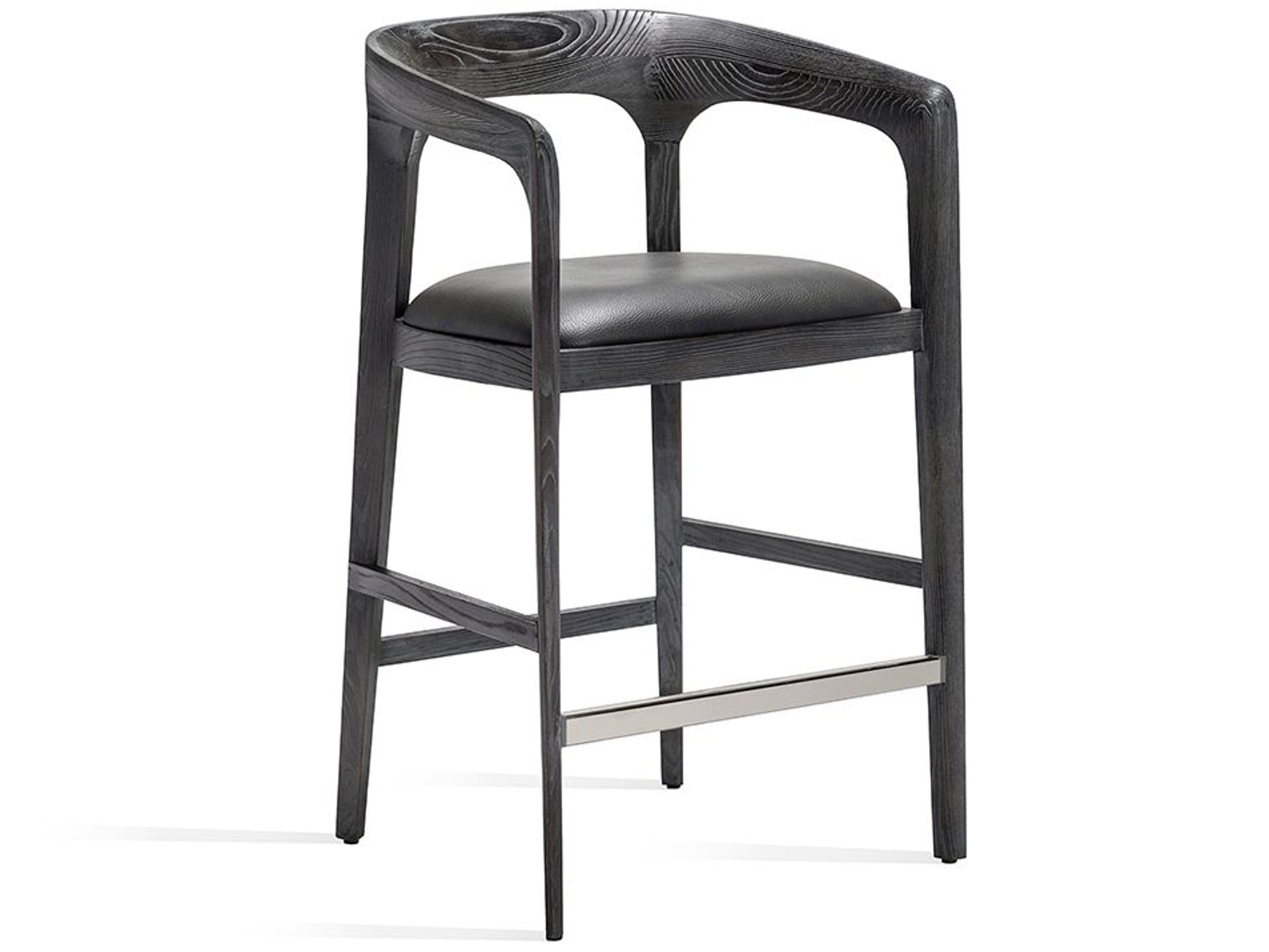 Interlude Home Ash Wood Charcoal Ceruse Slate Grey Counter Stool