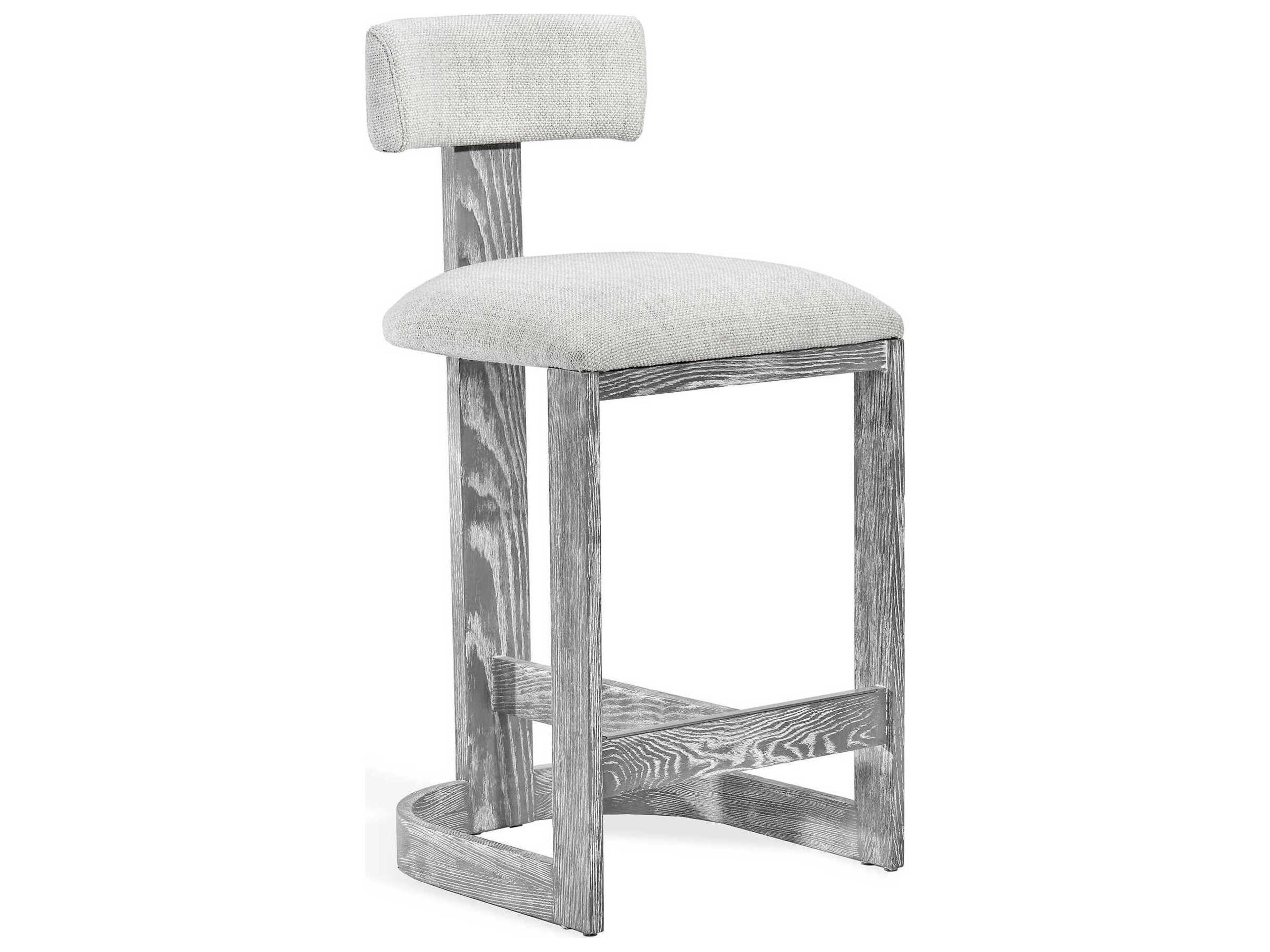 Interlude Home Brooklyn Upholstered Grey Wash Dove Satin Nickel Loomed Linen Counter Stool