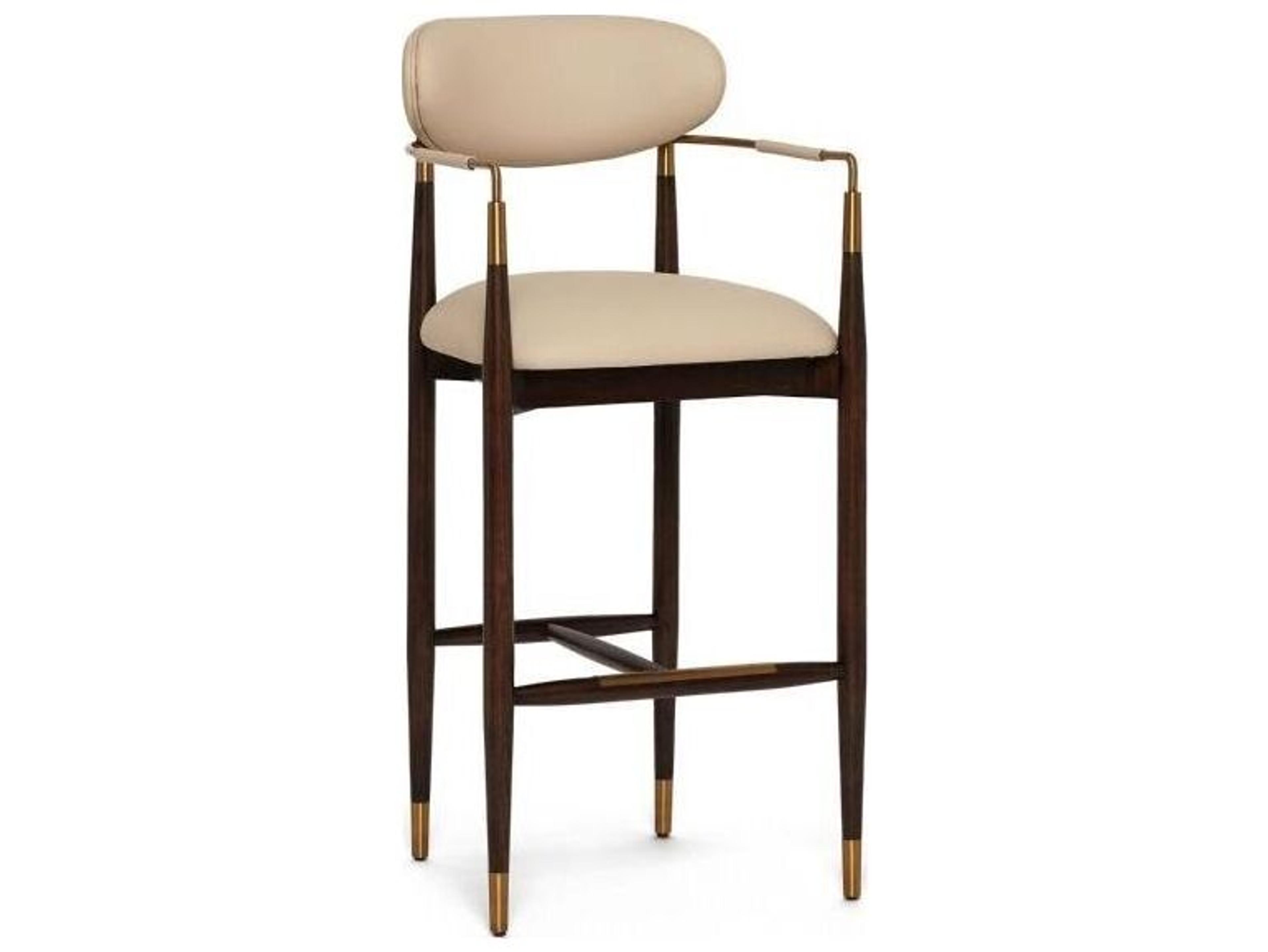 Interlude Home Cidra Classic Walnut Satin Brass Cream Latte Upholstered Wood Bar Stool