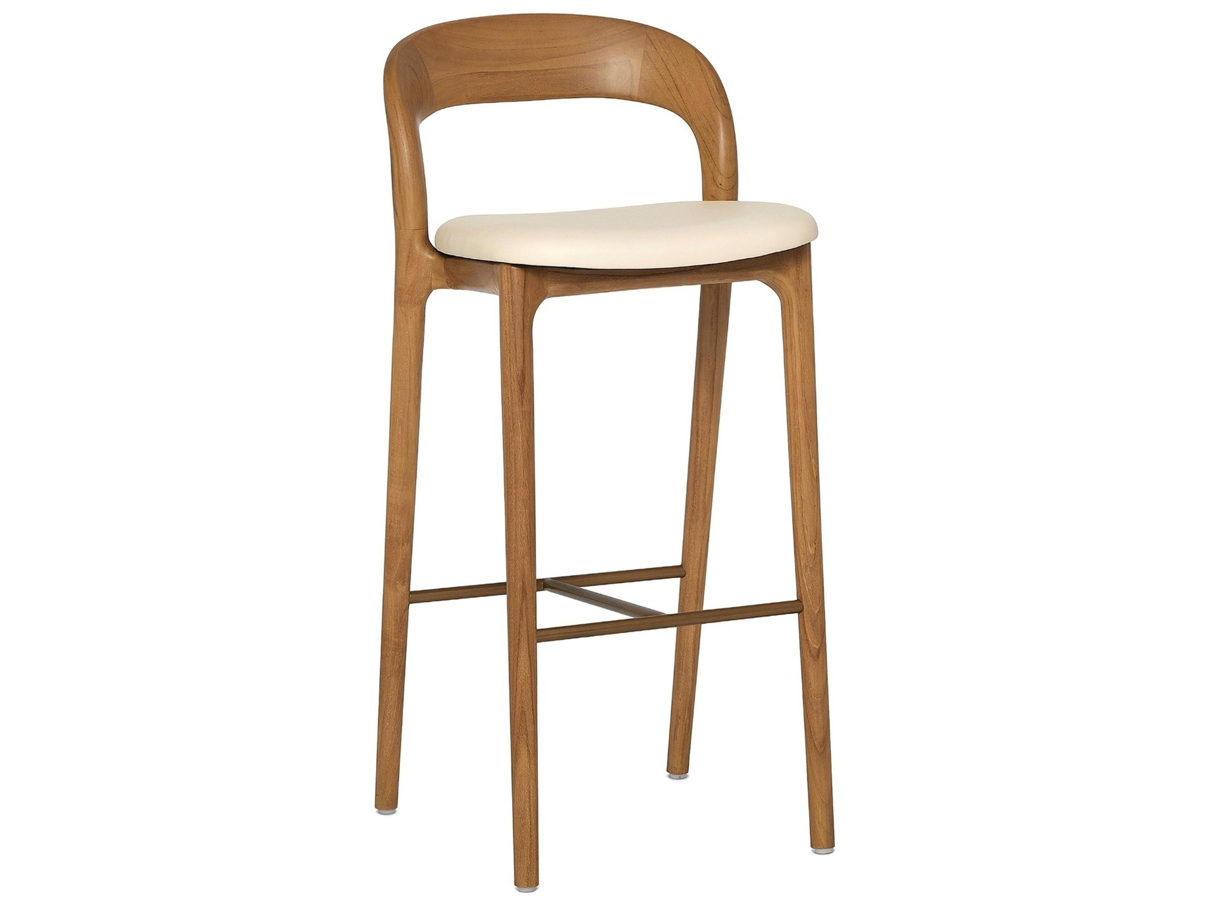 Interlude Home Felix Tawny Grove Classic Brass Leather Teak Wood Bar Stool