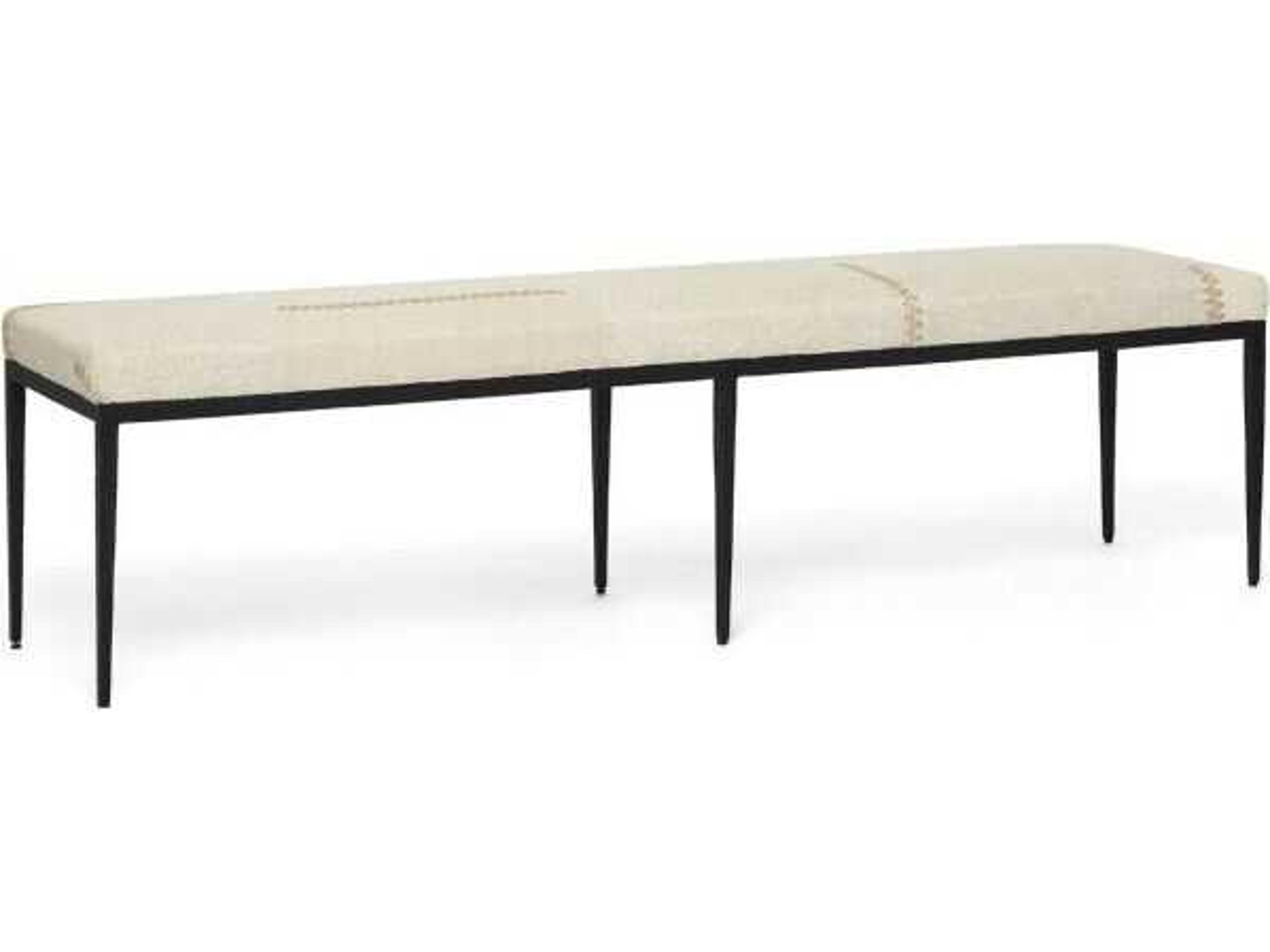 Interlude Home Cecile Matte Black Rye Beige Upholstered Accent Bench