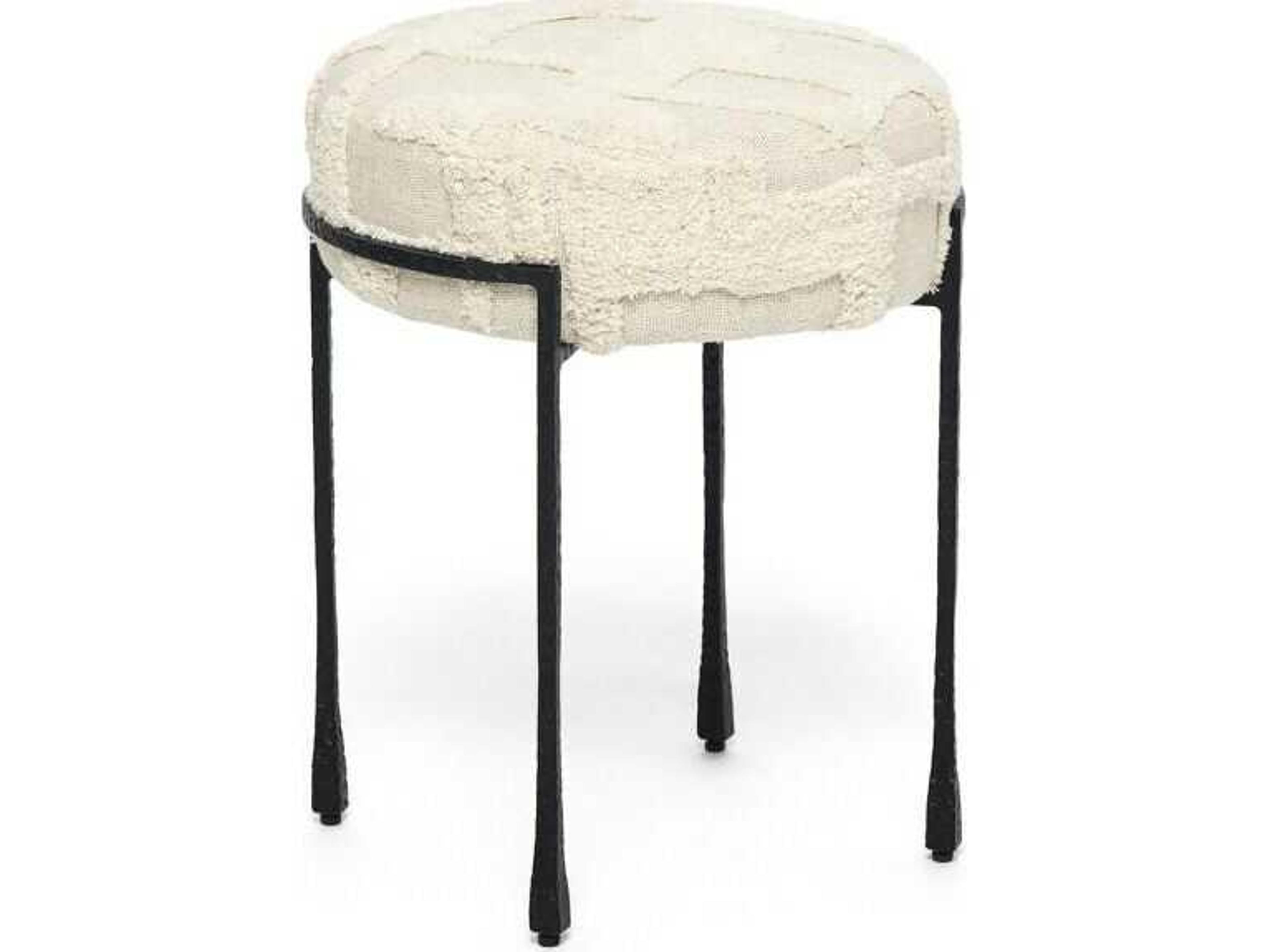 Interlude Home Cade Matte Black Terrain Beige Upholstered Ottoman
