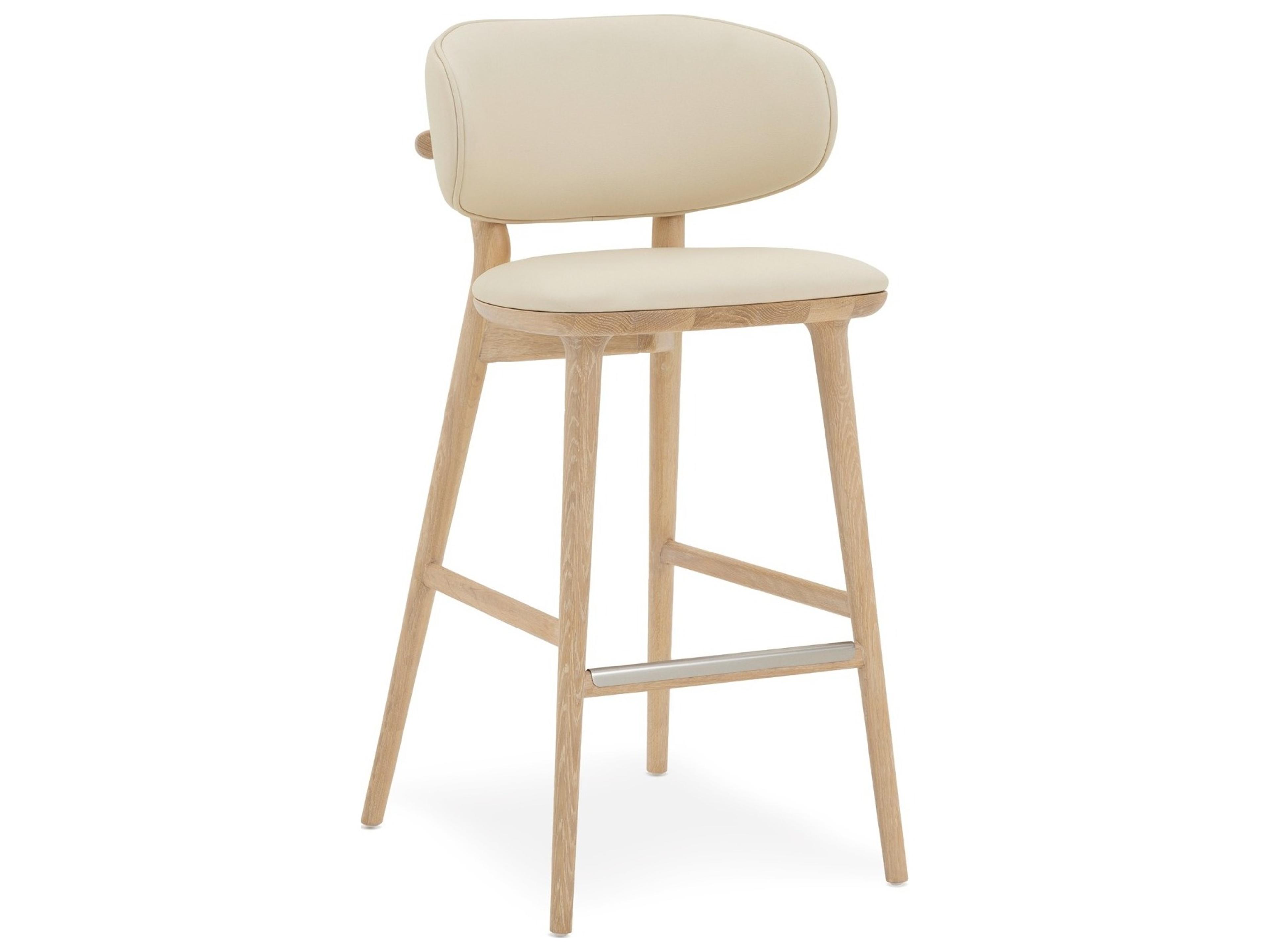 Interlude Home Soren Saddle Acorn Brushed Nickel Leather Oak Wood Bar Stool