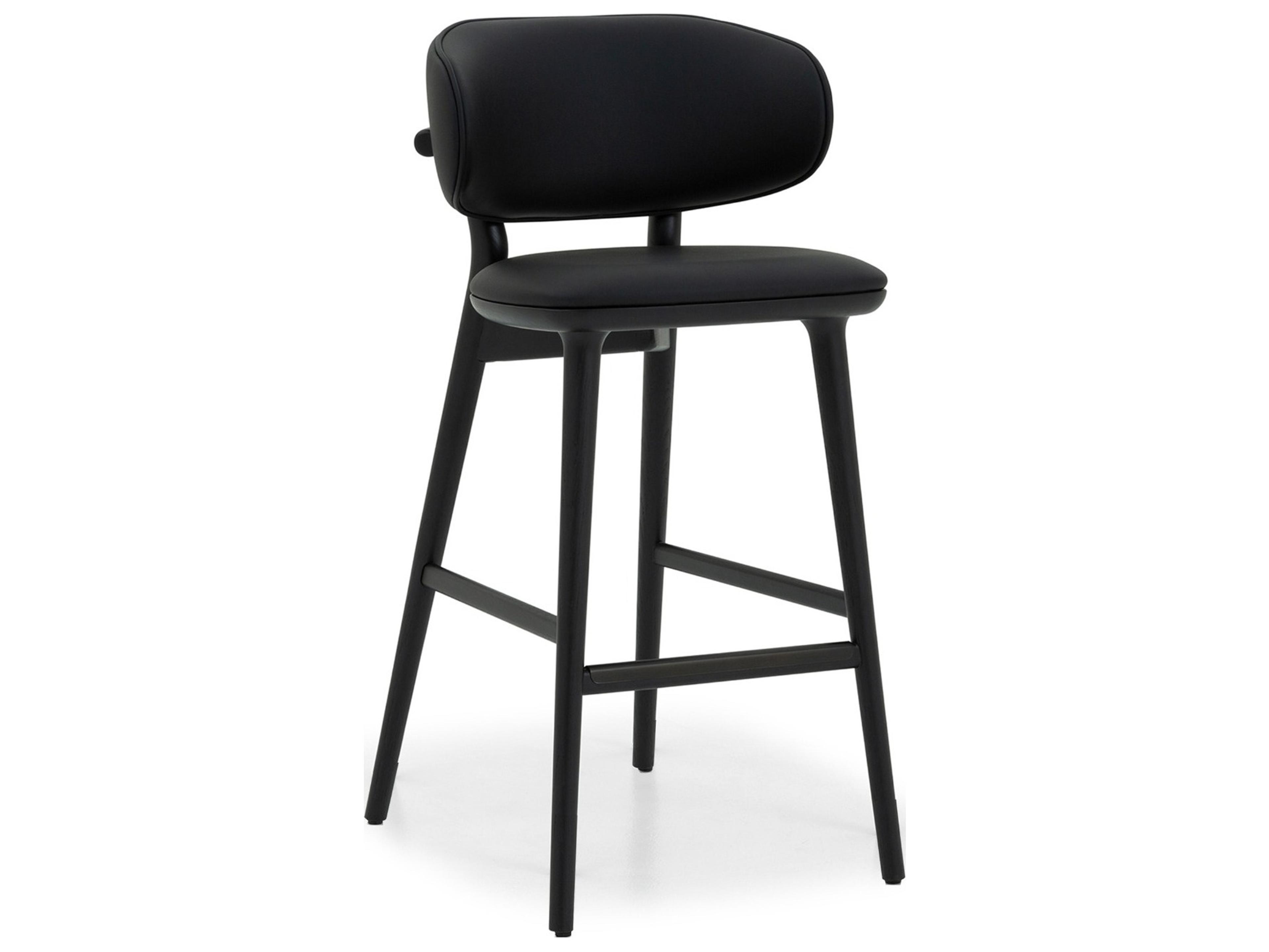 Interlude Home Soren Matte Black Midnight Dark Bronze Leather Oak Wood Bar Stool