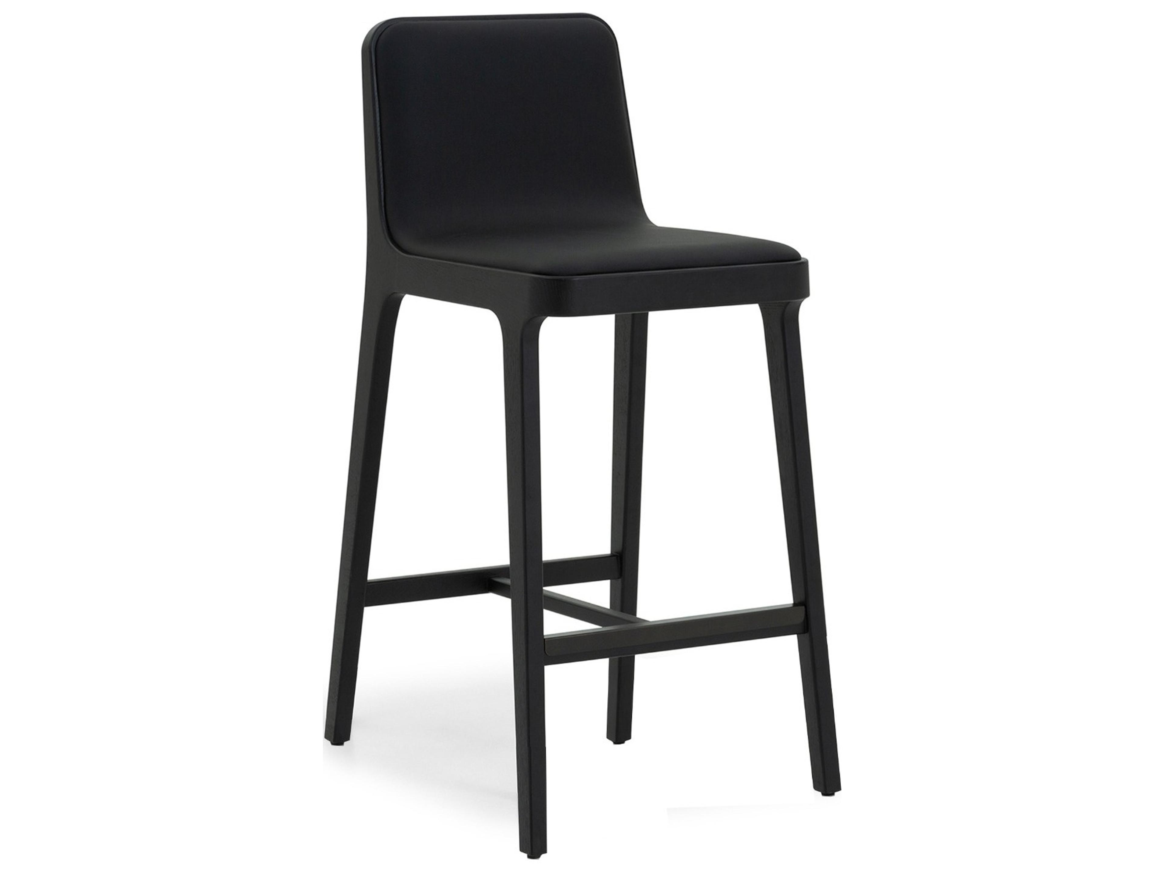 Interlude Home Florent Matte Black Midnight Dark Bronze Leather Oak Wood Bar Stool