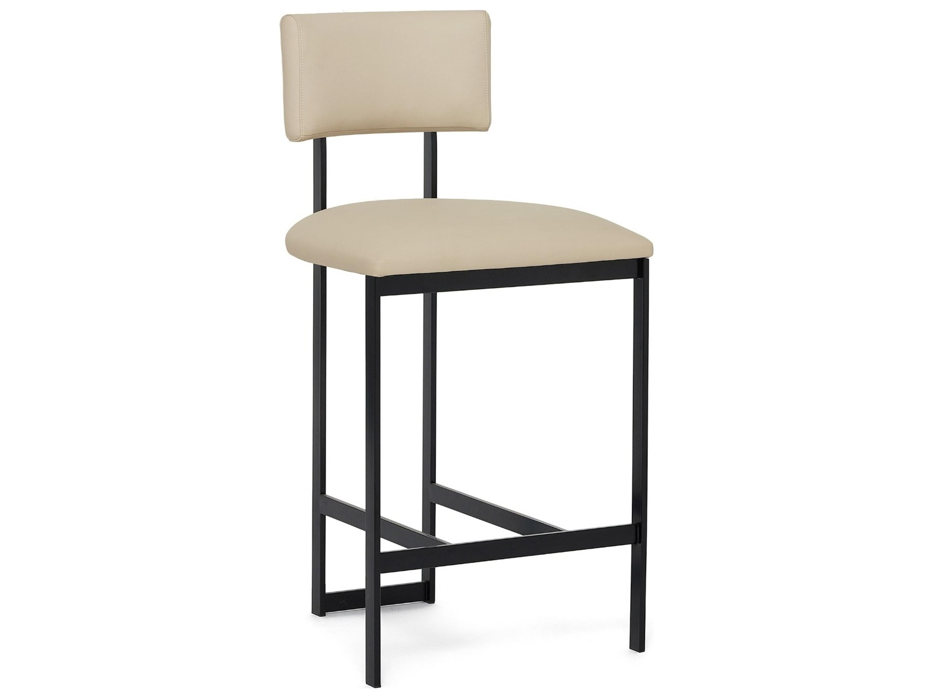 Interlude Home Landon Matte Black Cream Latte Leather Counter Stool