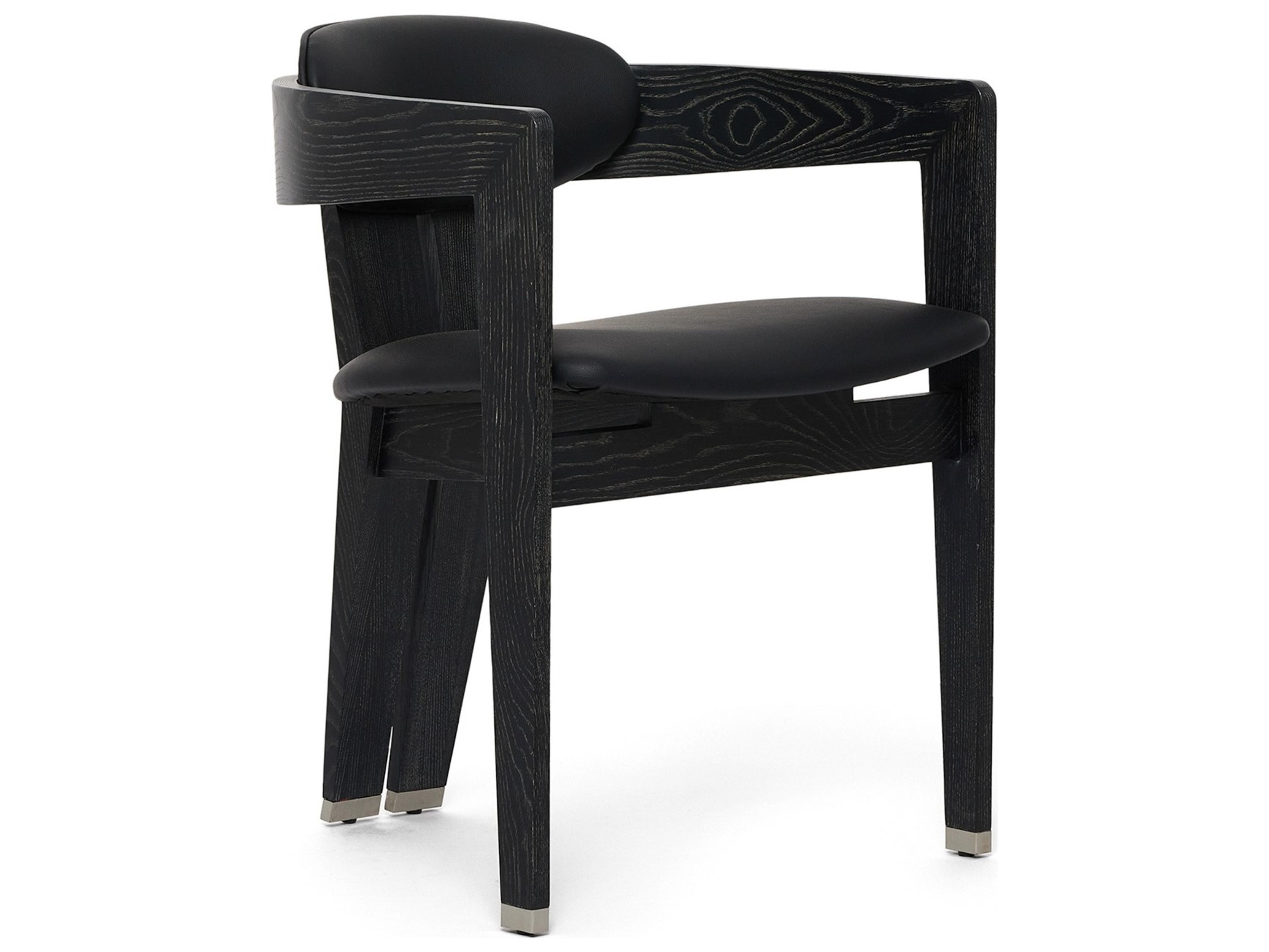 Interlude Home Maryl Ash Wood Black Leather Arm Dining Chair