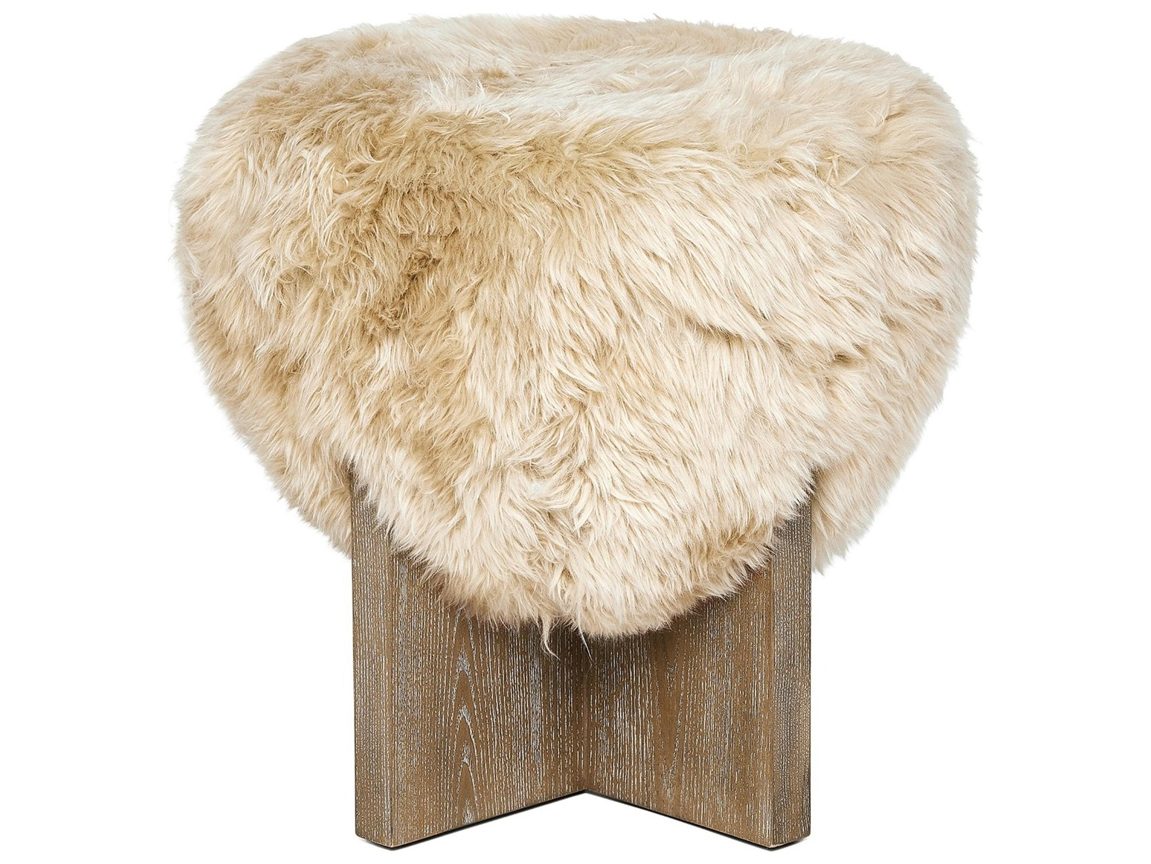 Interlude Home Brooks Autumn Brown Morel Taupe Beige Fur Accent Stool