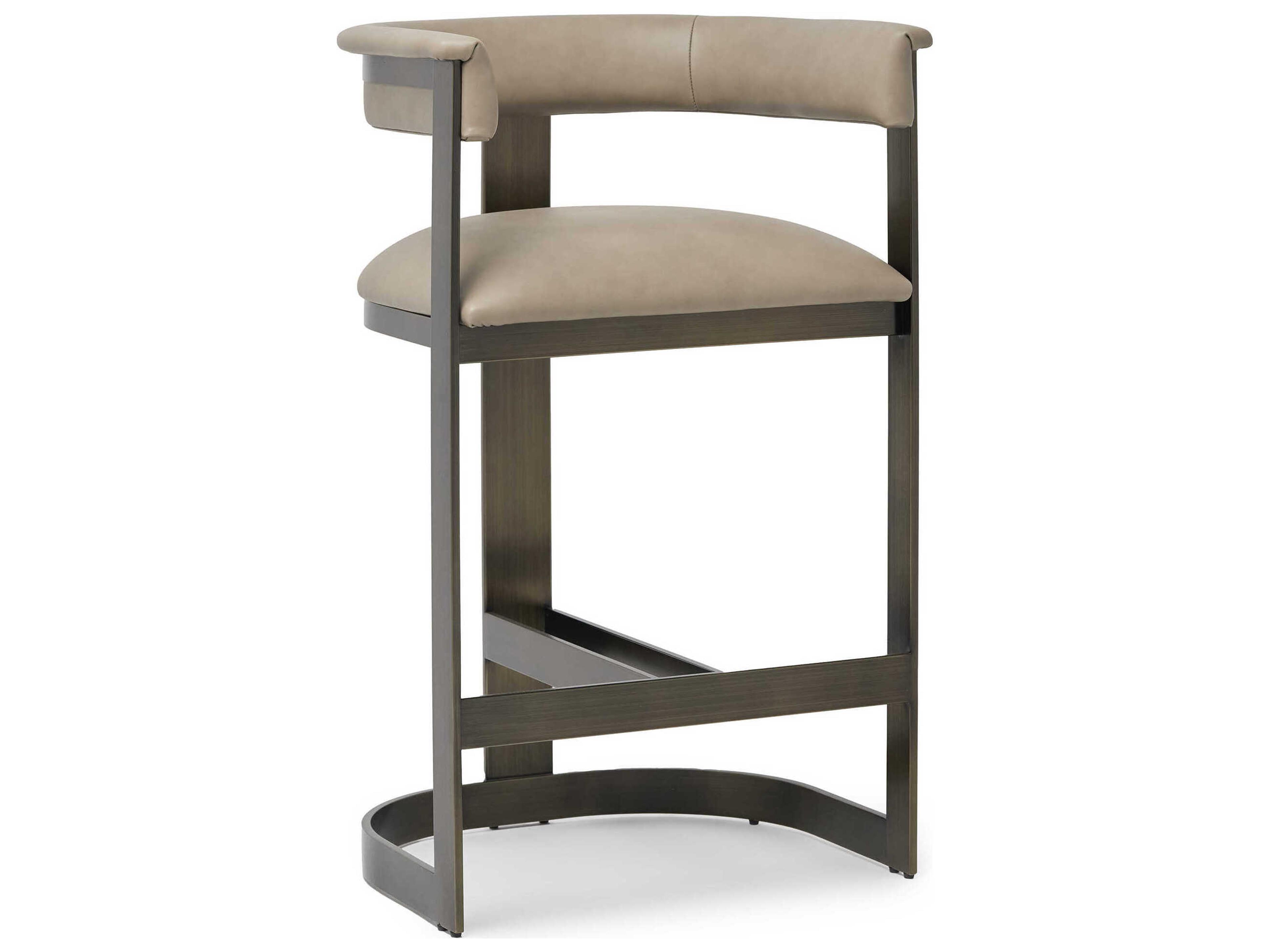 Interlude Home Darcy Antique Bronze Fawn Taupe Leather Counter Stool