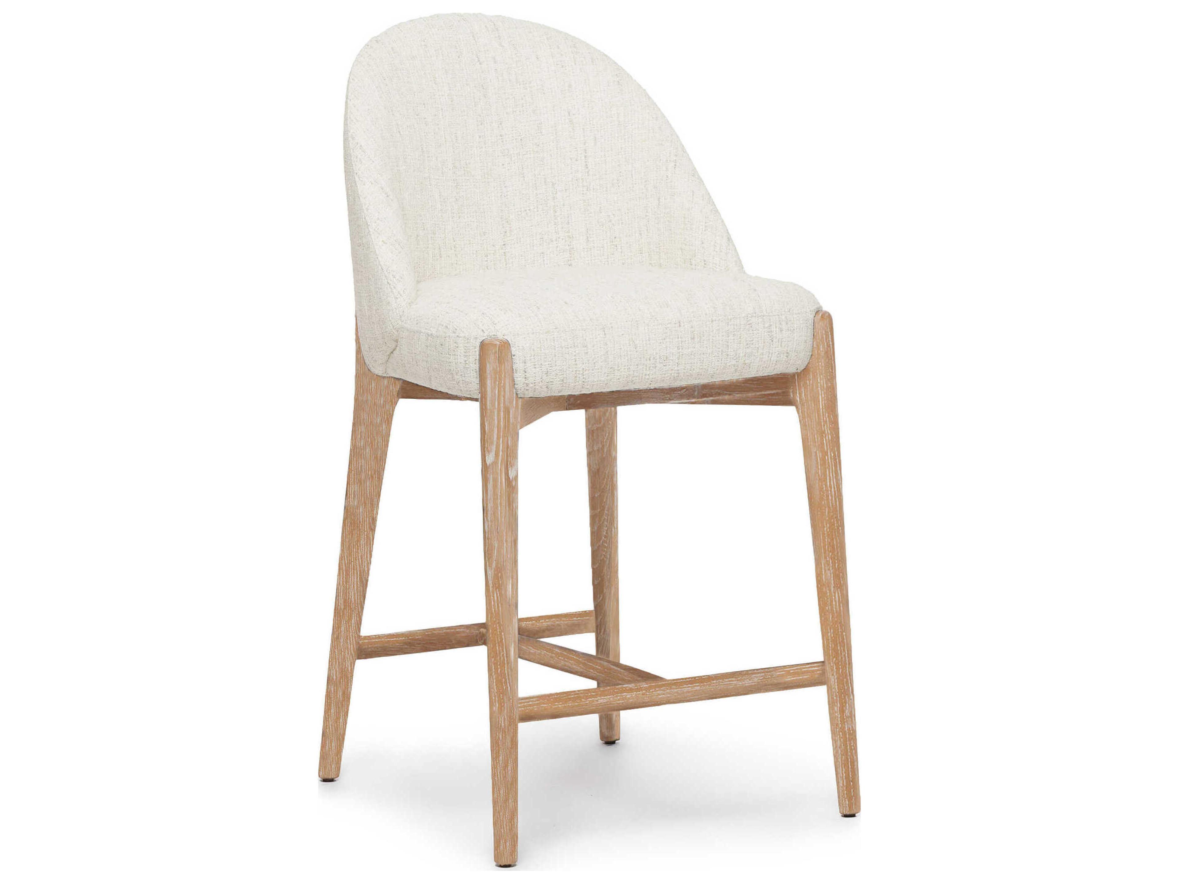Interlude Home Oakley Whitewash Desert Dune Upholstered Ash Wood Counter Stool