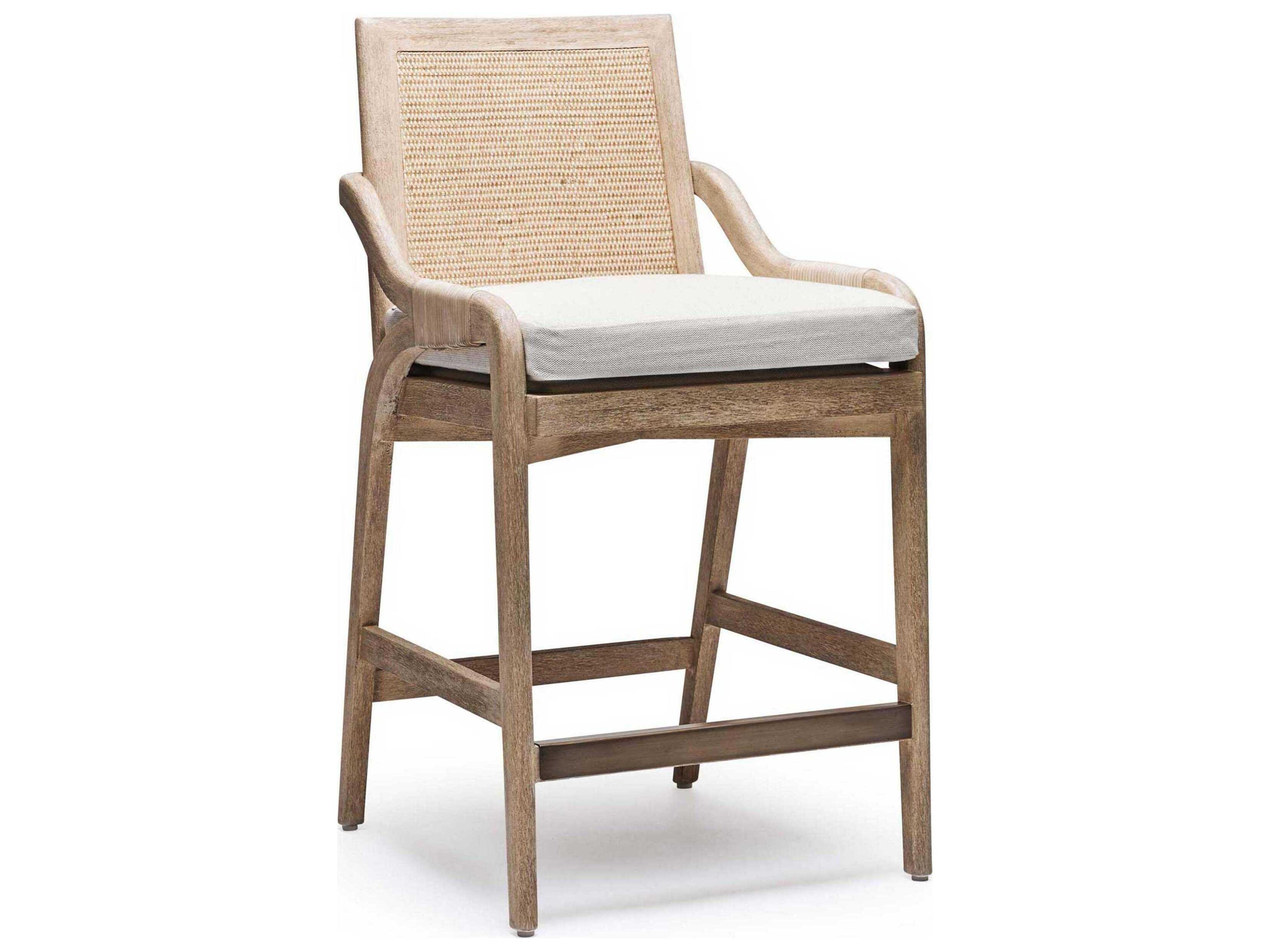 Interlude Home Delray Upholstered Mahogany Wood White Ceruse Off Dark Antique Brass Natural Counter Stool