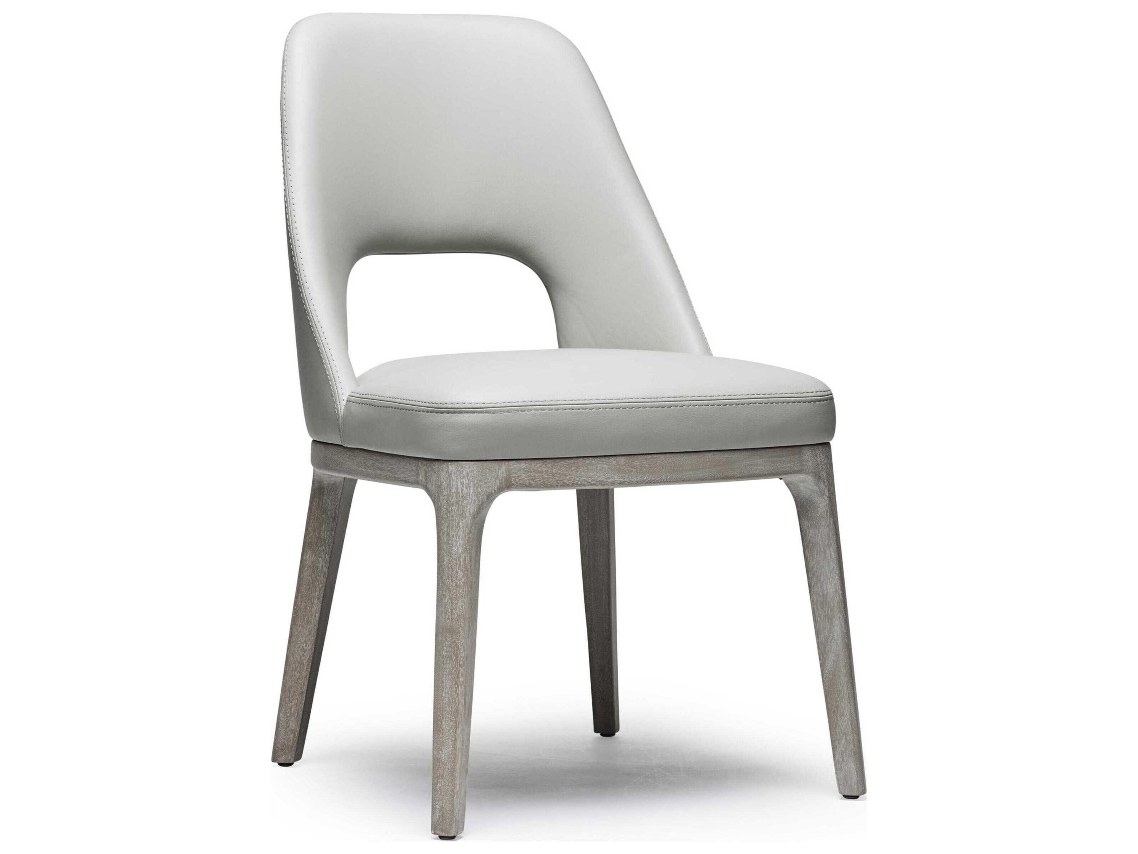 Interlude Home Canton Leather Mahogany Wood Gray Upholstered Side Dining Chair