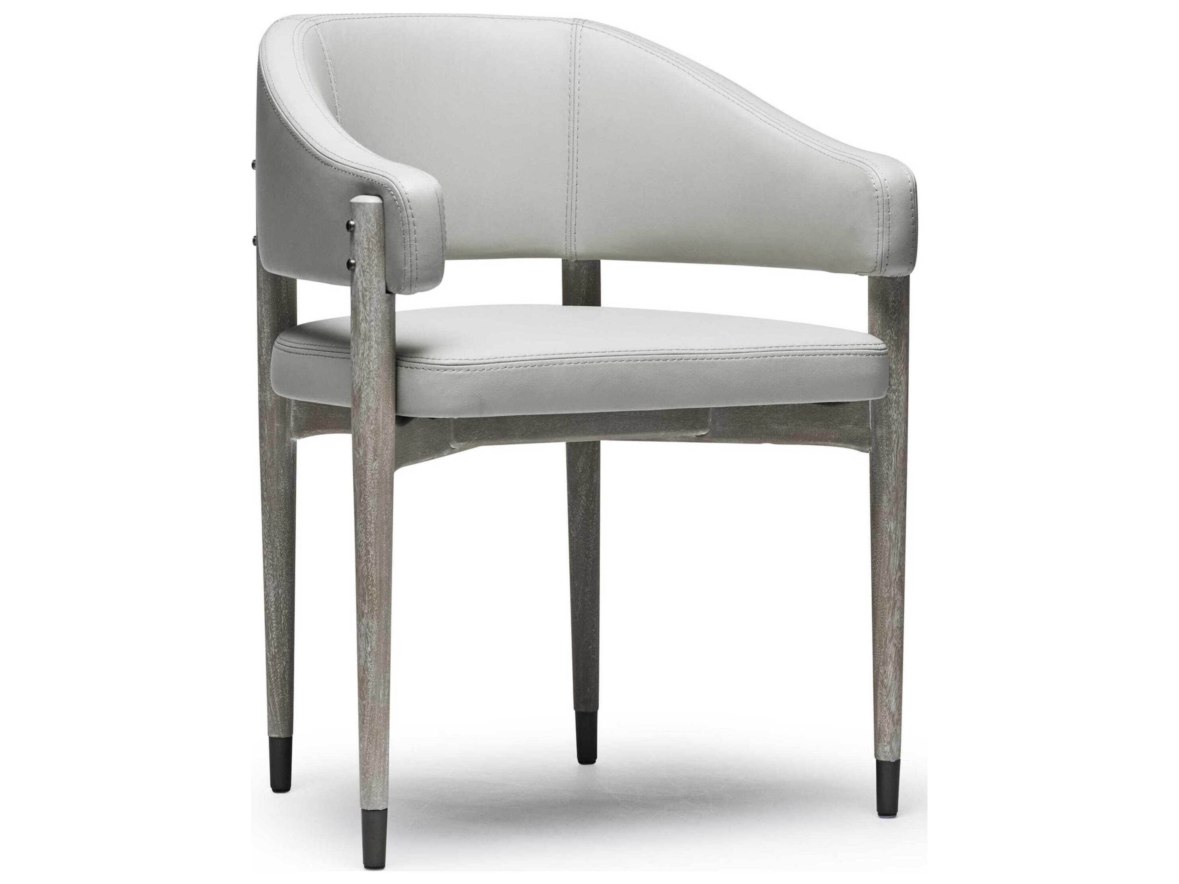 Interlude Home Cheshire Leather Mahogany Wood Gray Upholstered Arm Dining Chair
