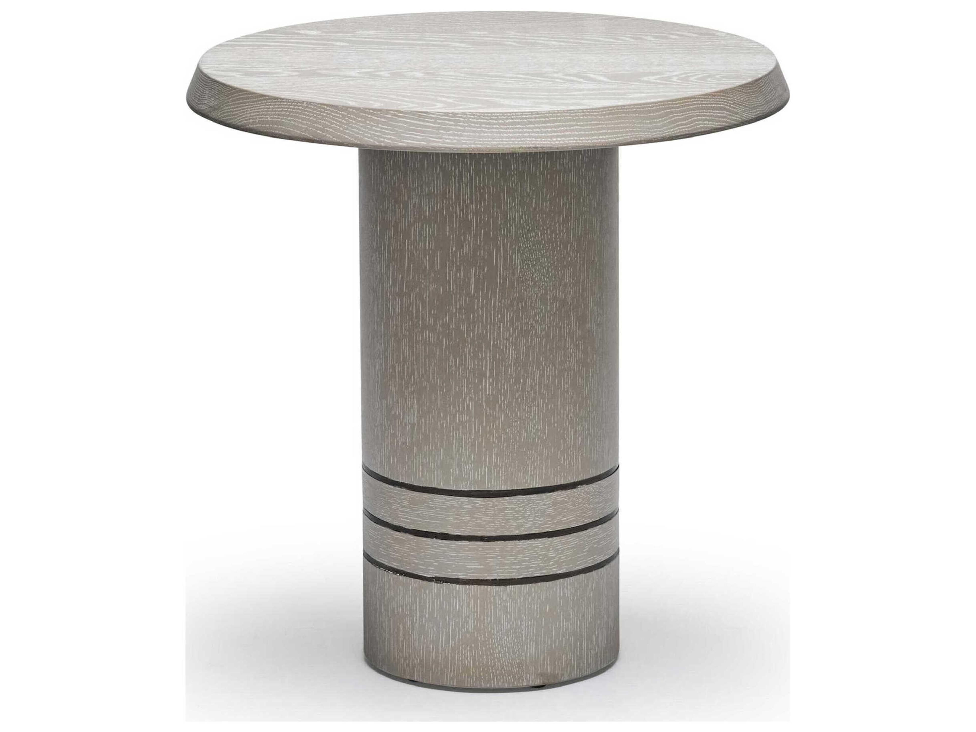 Interlude Home Hunt Round Wood Cliffside Grey Classic Bronze End Table