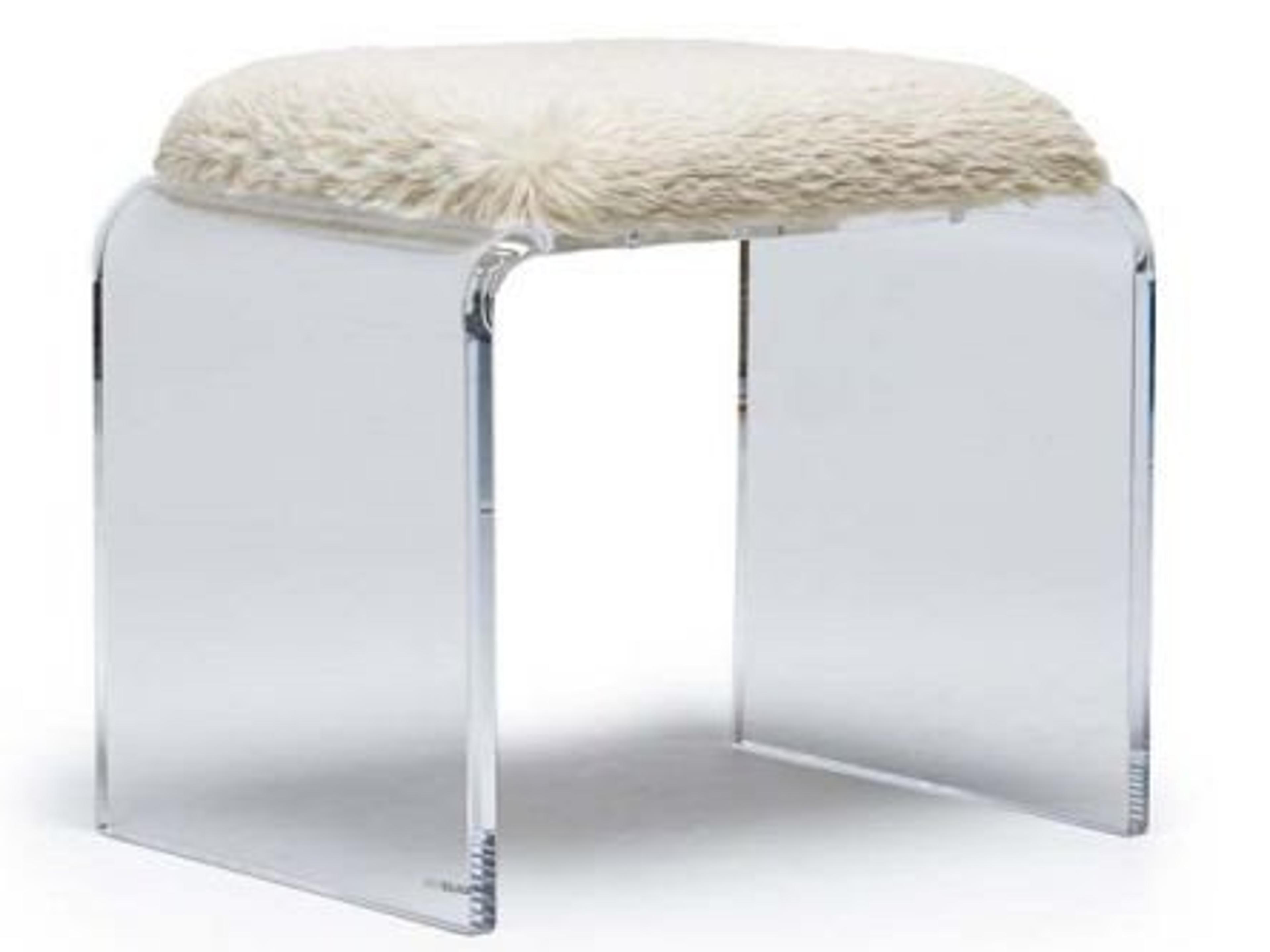 Interlude Home Mira Clear Almond White Fur Accent Stool