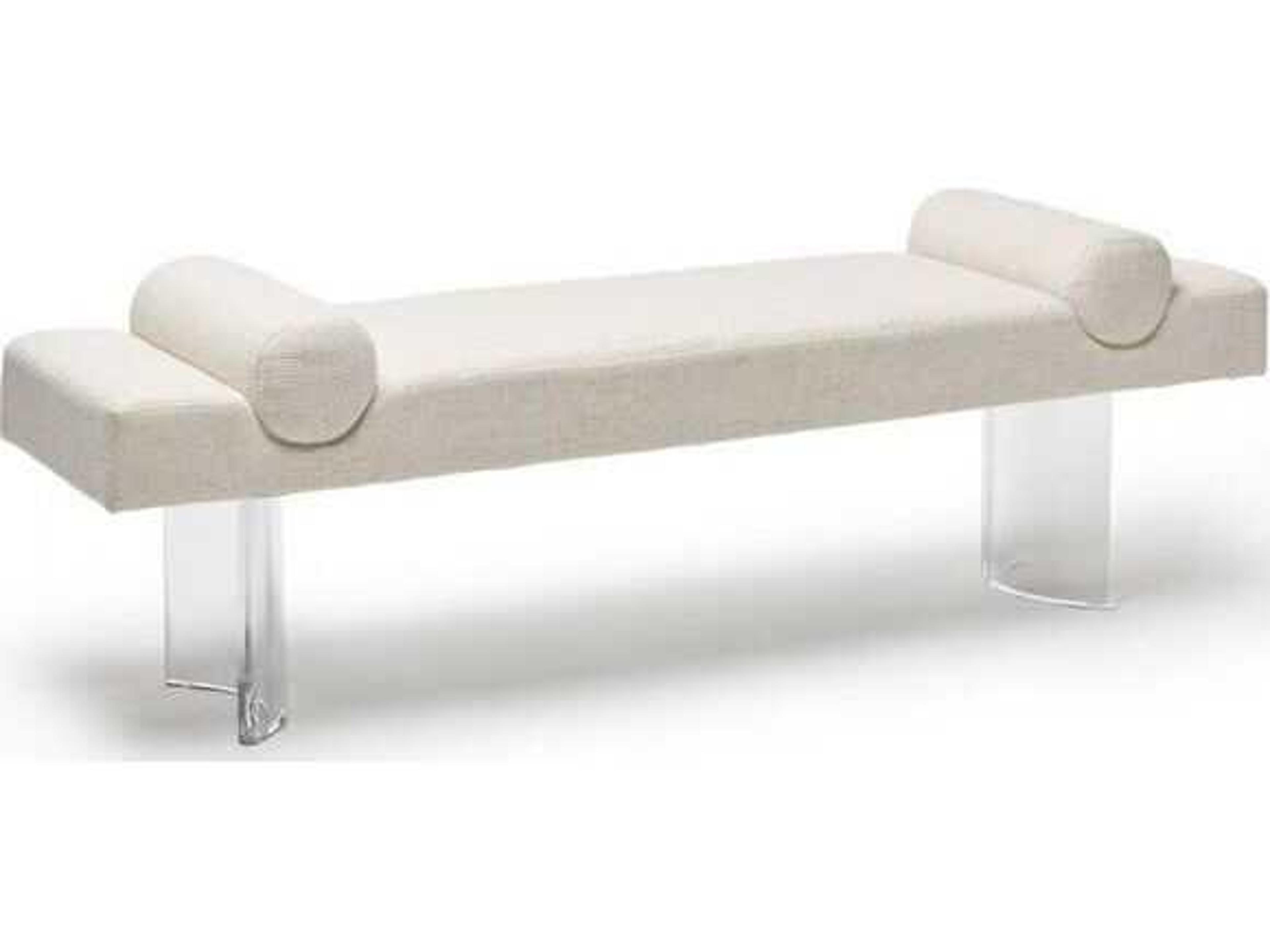Interlude Home Bennett Clear Acrylic Aria Sand Cream Upholstered Accent Bench