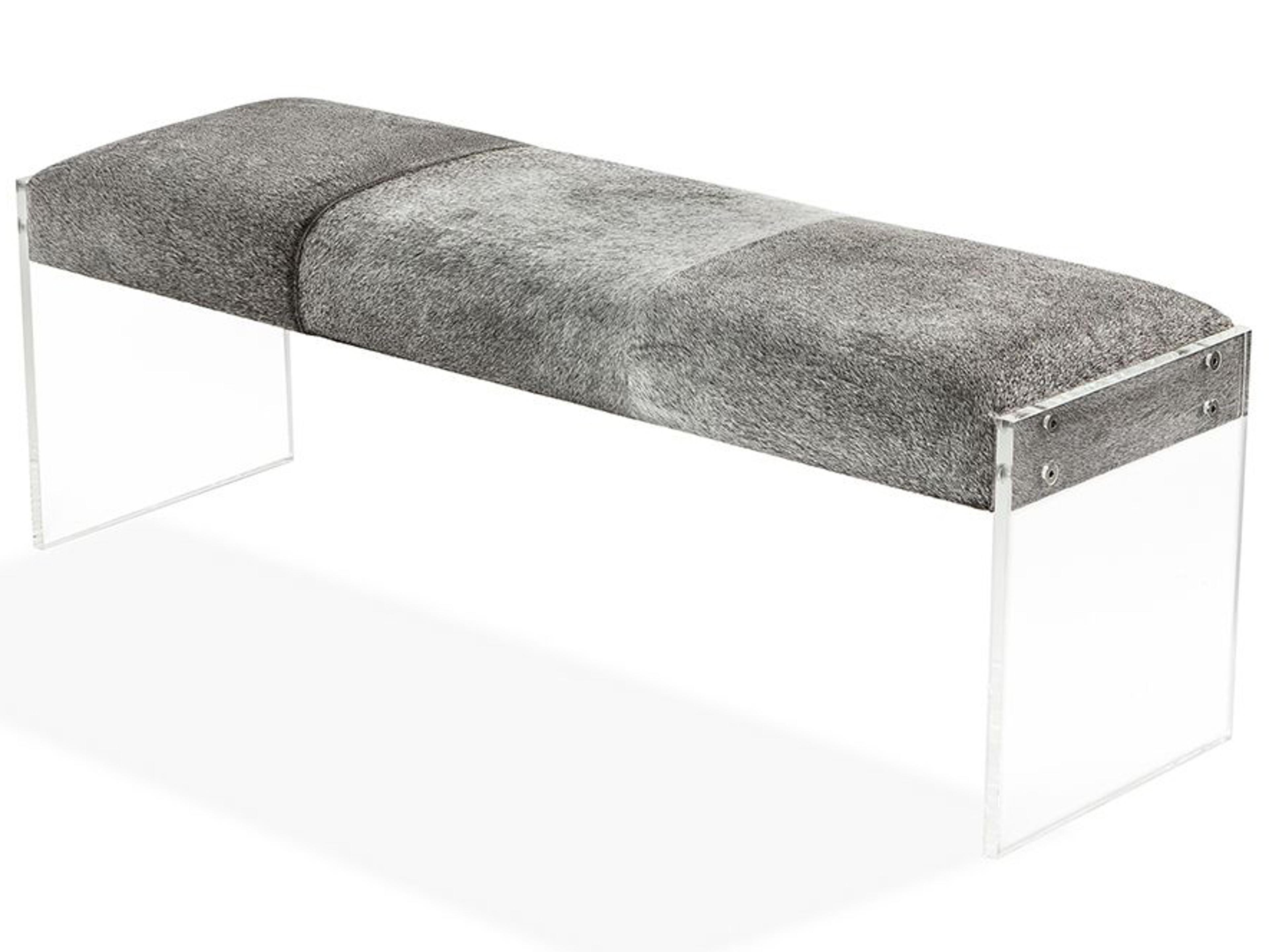 Interlude Home Aiden Light Natural Clear Gray Leather Accent Bench
