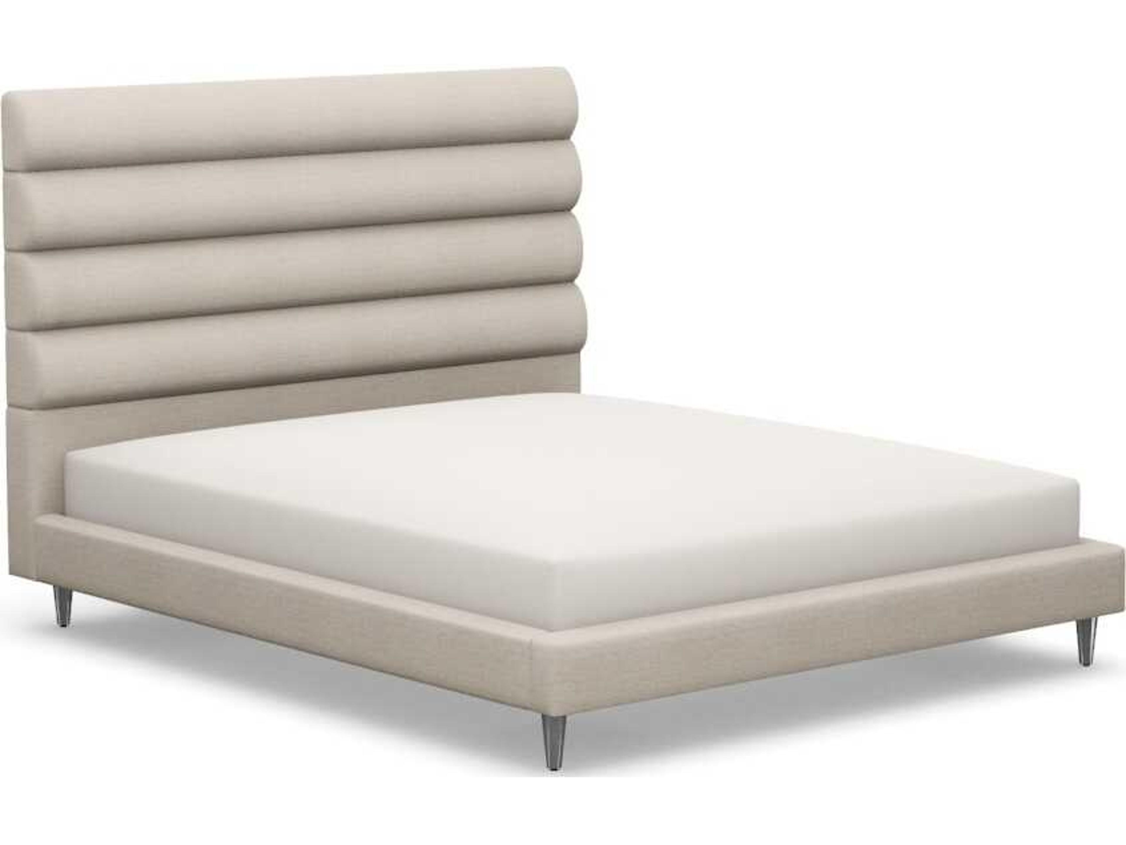 Interlude Home Channel Beige Walnut Wood Upholstered California King Platform Bed