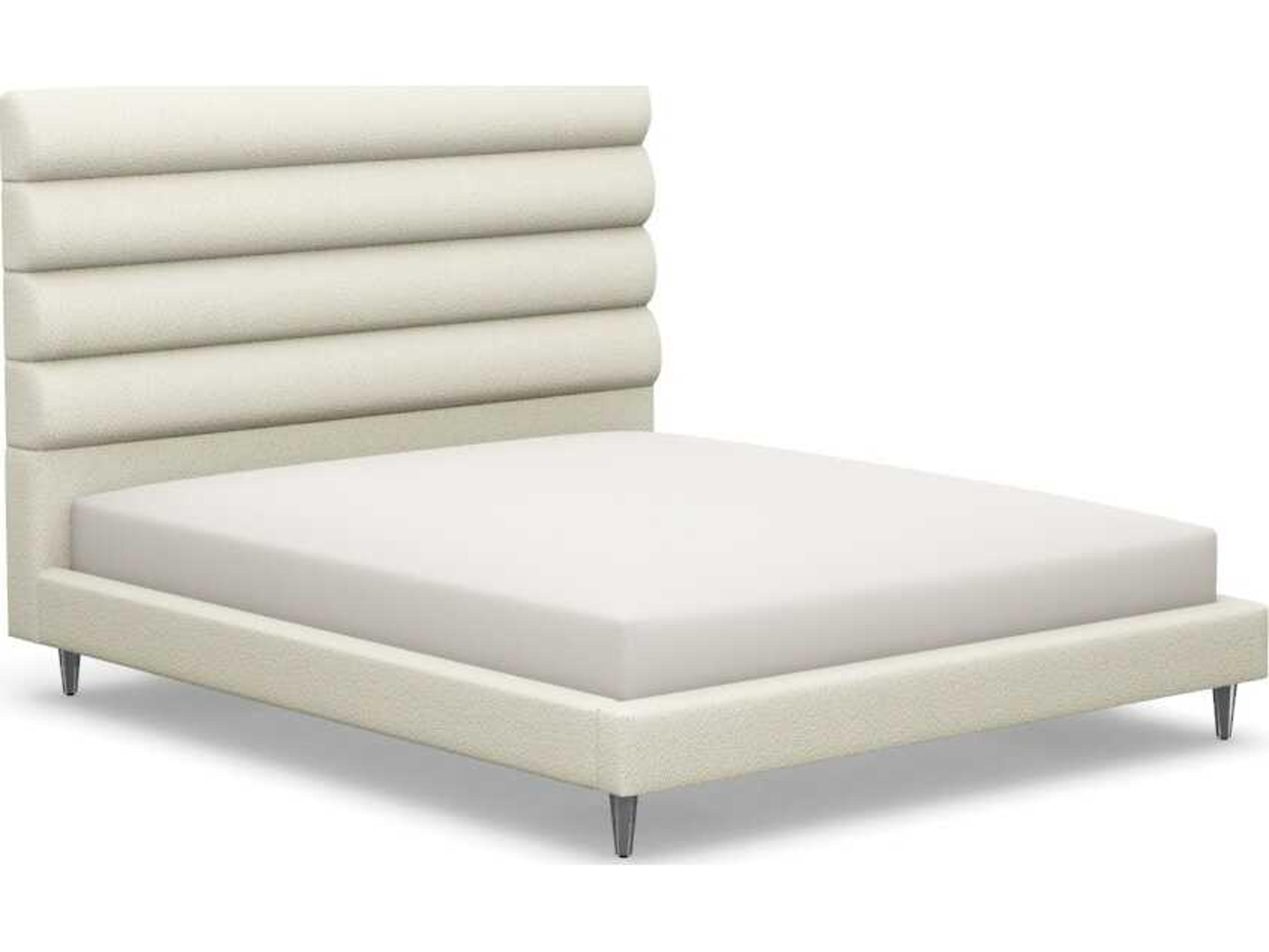 Interlude Home Channel Beige Walnut Wood Upholstered California King Platform Bed