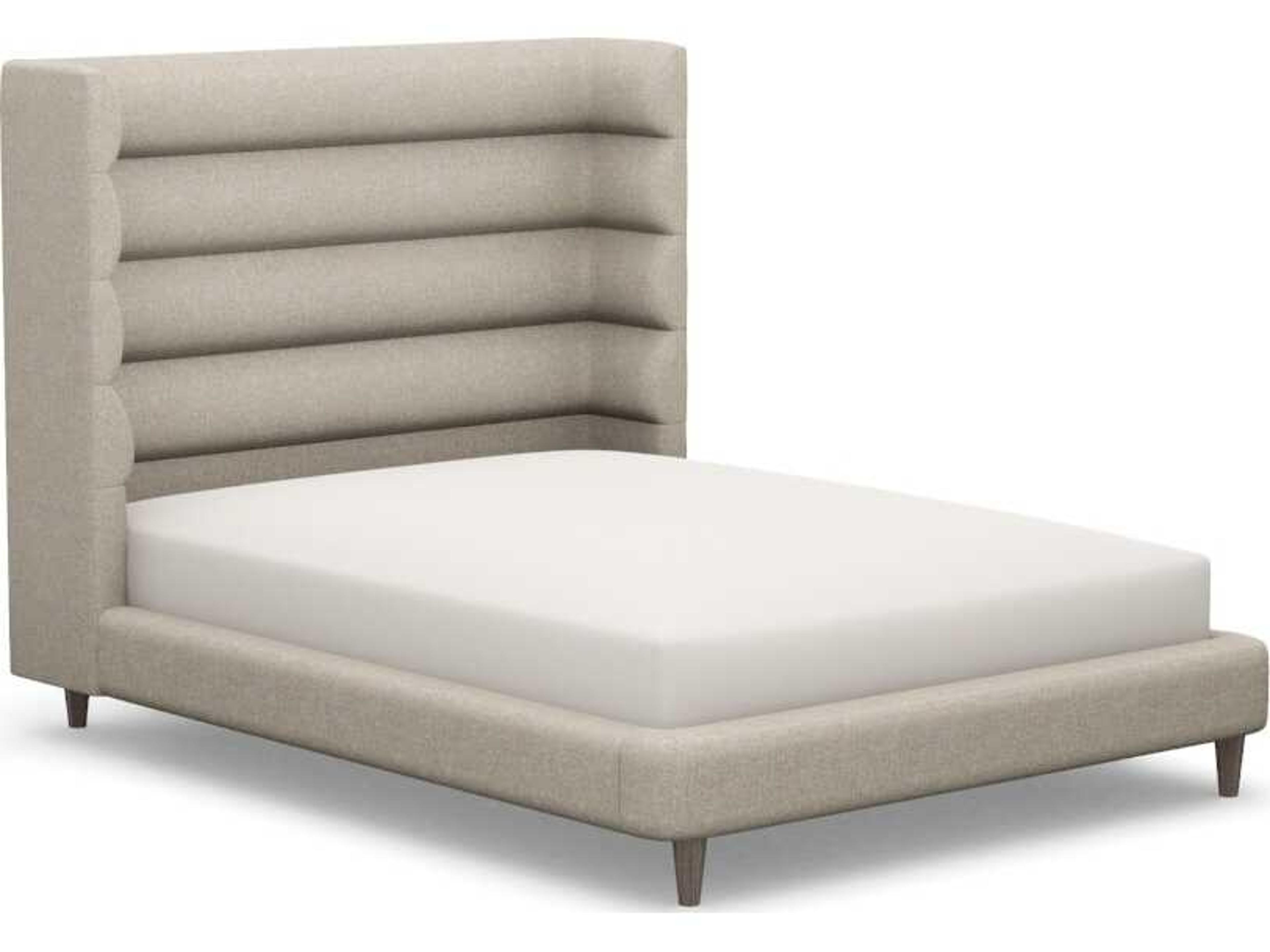 Ornette Beige Solid Wood Upholstered Queen Platform Bed