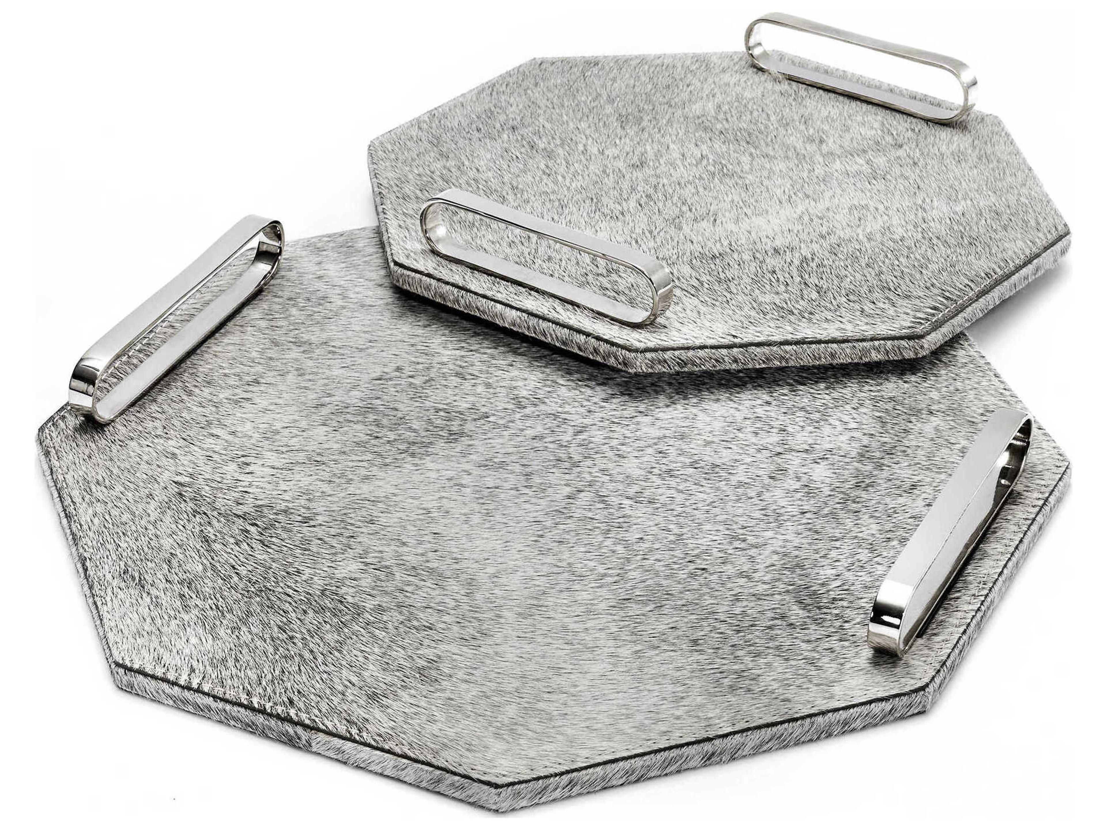 Interlude Home Audrina Natural Hide / Polished Nickel Serving Trays Set of 2