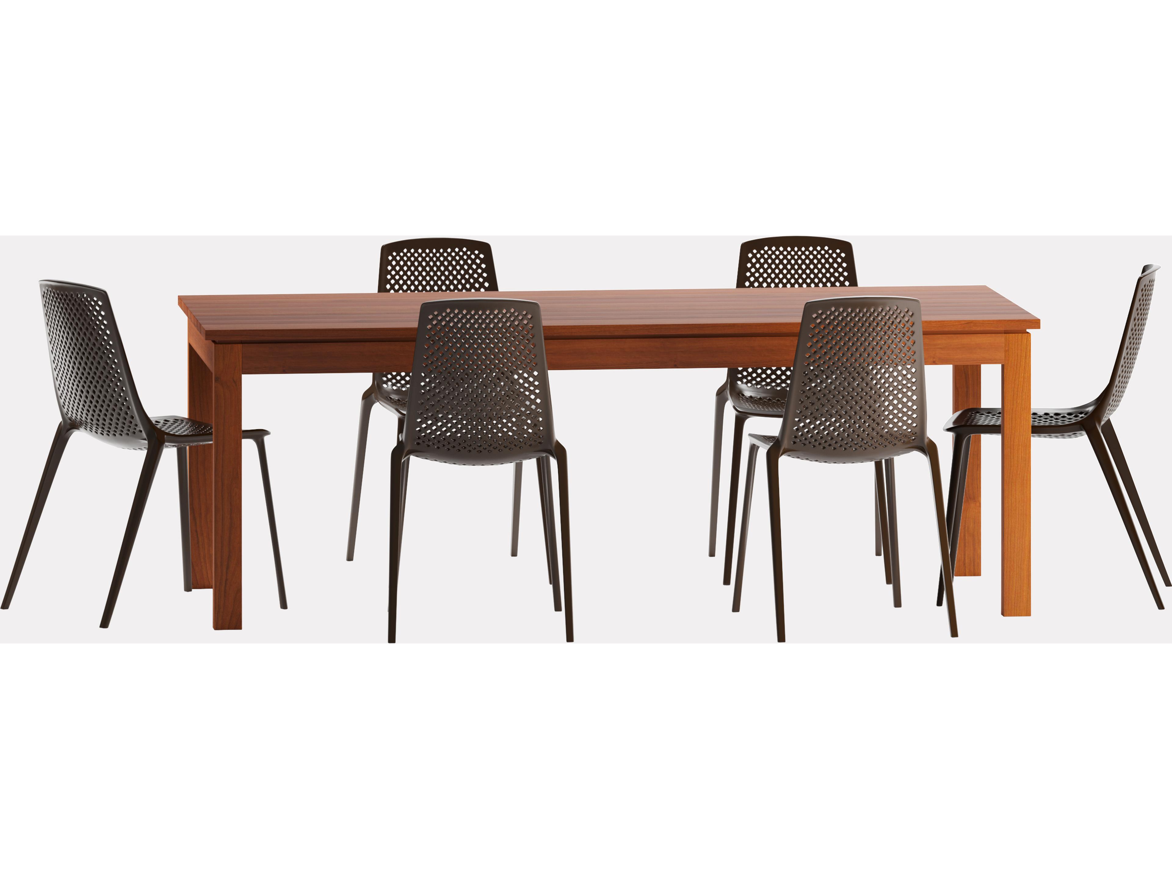 International Home Miami Amazonia Wood Resin Brown 7 Piece Rectangular Outdoor Dining Set