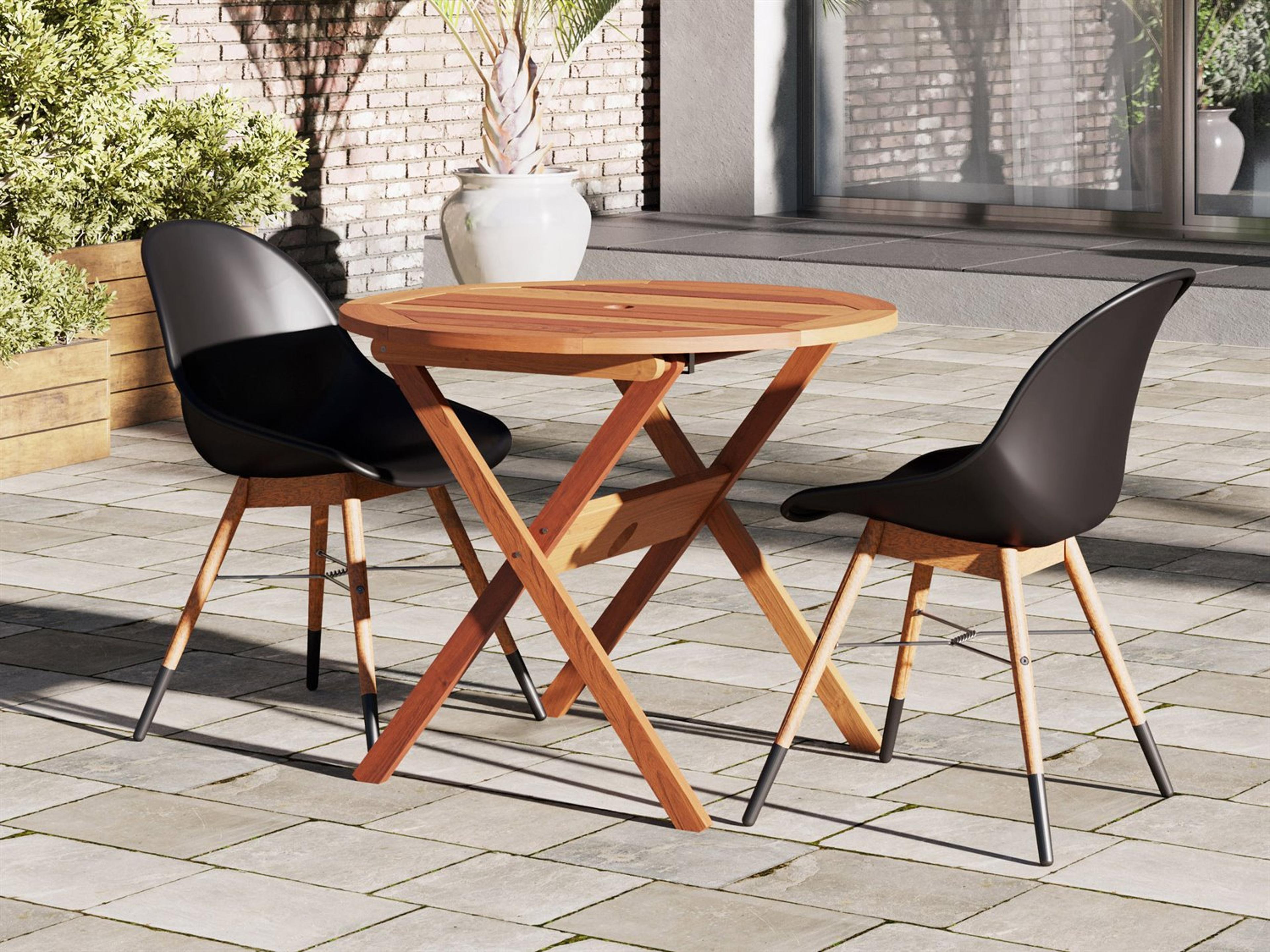 International Home Miami Amazonia 3 Piece Bristol 100% FSC Certified Solid Wood For Outdoor Round Table With Black Chair