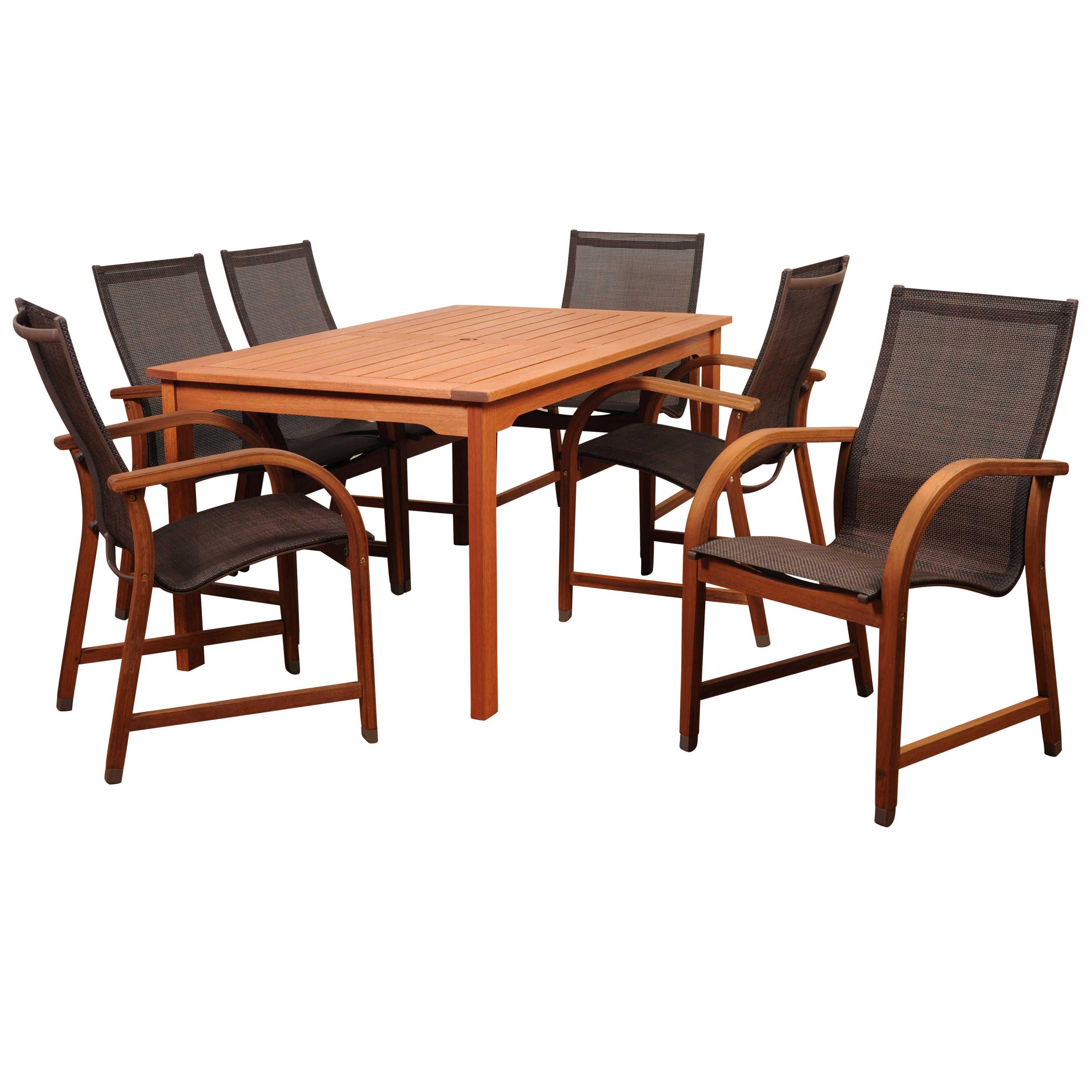 International Home Miami Amazonia Bahamas 7 Piece Eucalyptus Rectangular Patio Dining Set with Brown Sling Chair