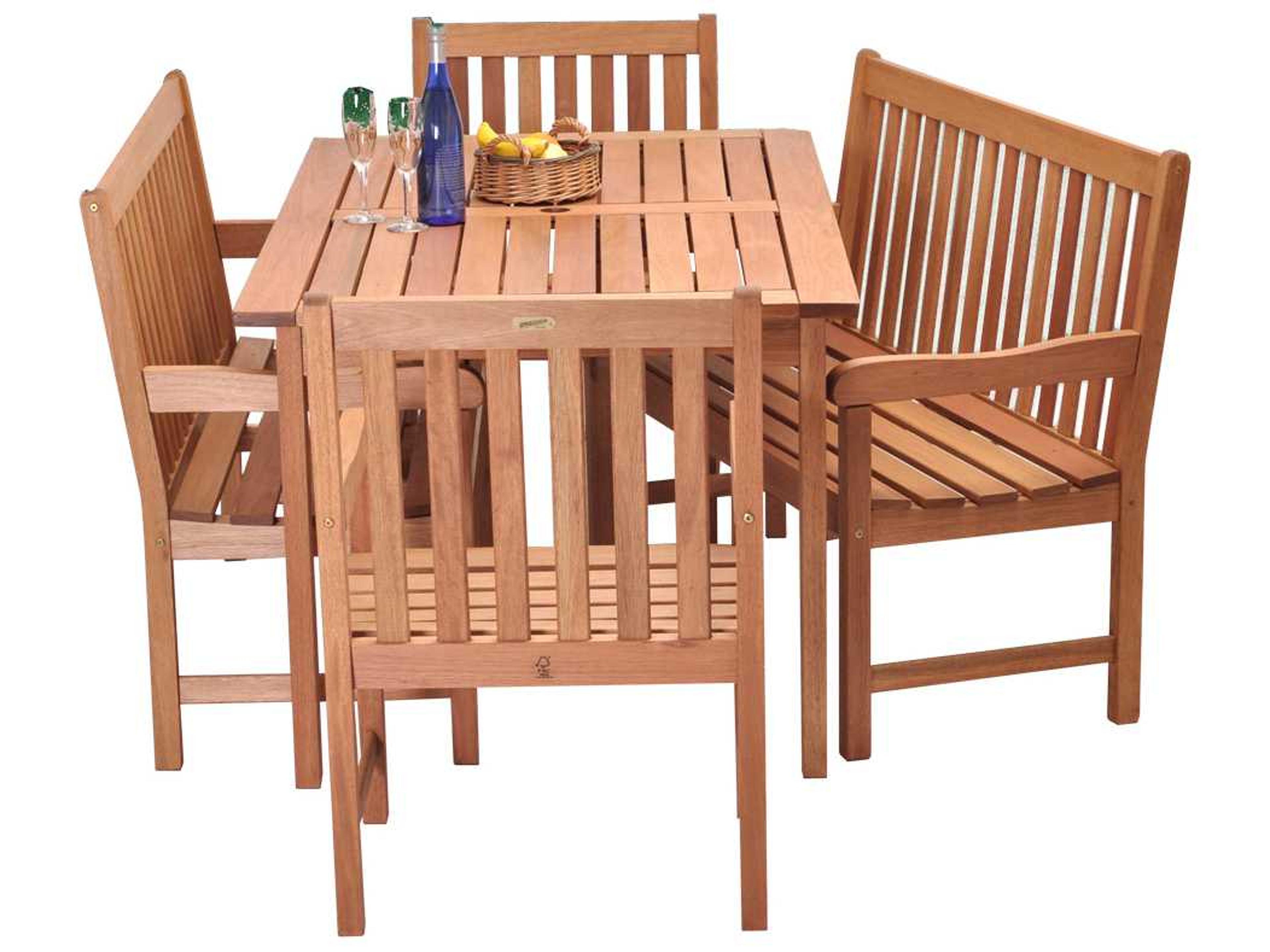 International Home Miami Amazonia Eucalyptus Five Piece Milano Bench Outdoor Dining Set
